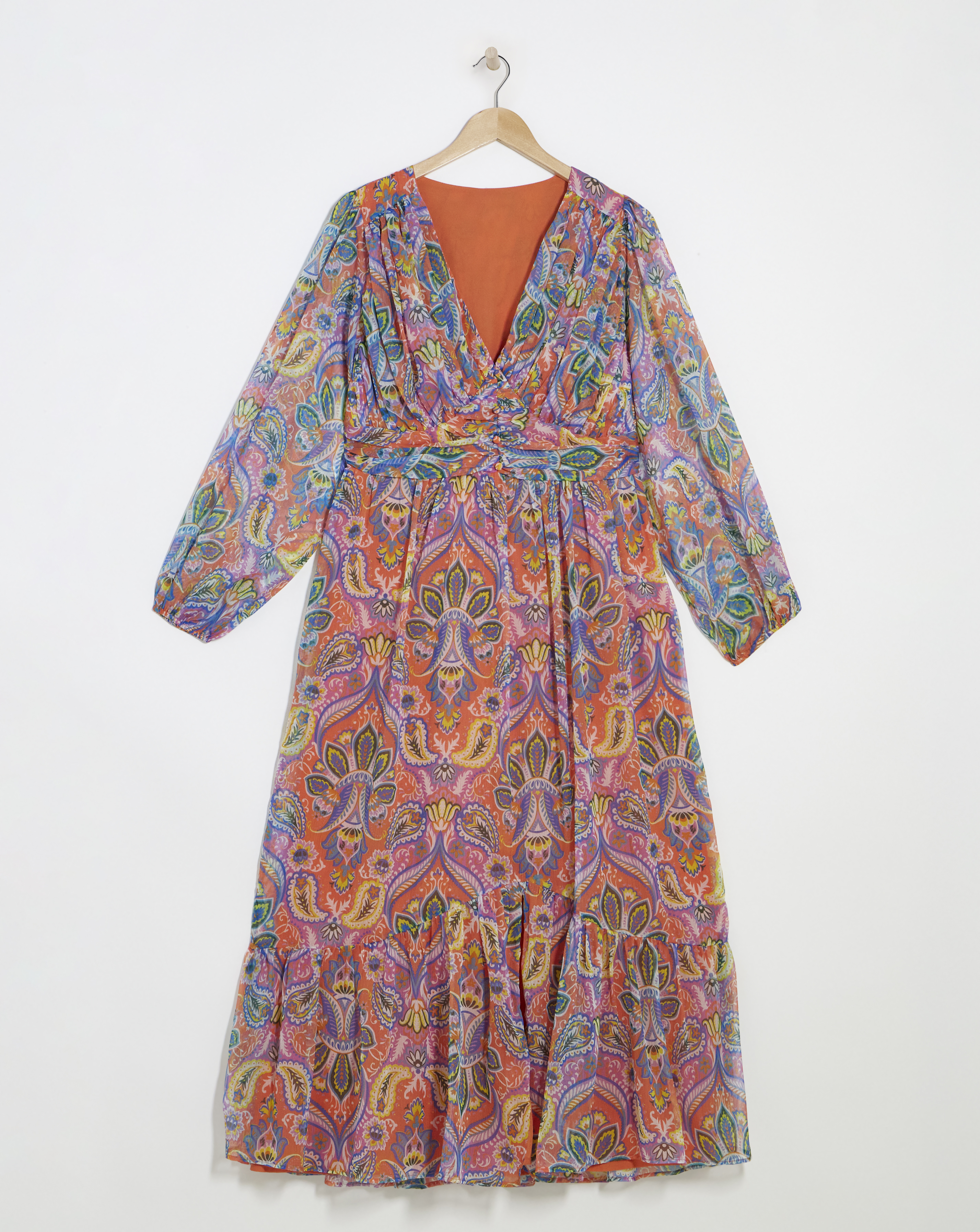 Lovedrobe V-Neck Blouson Sleeve Gathered Midaxi Dress