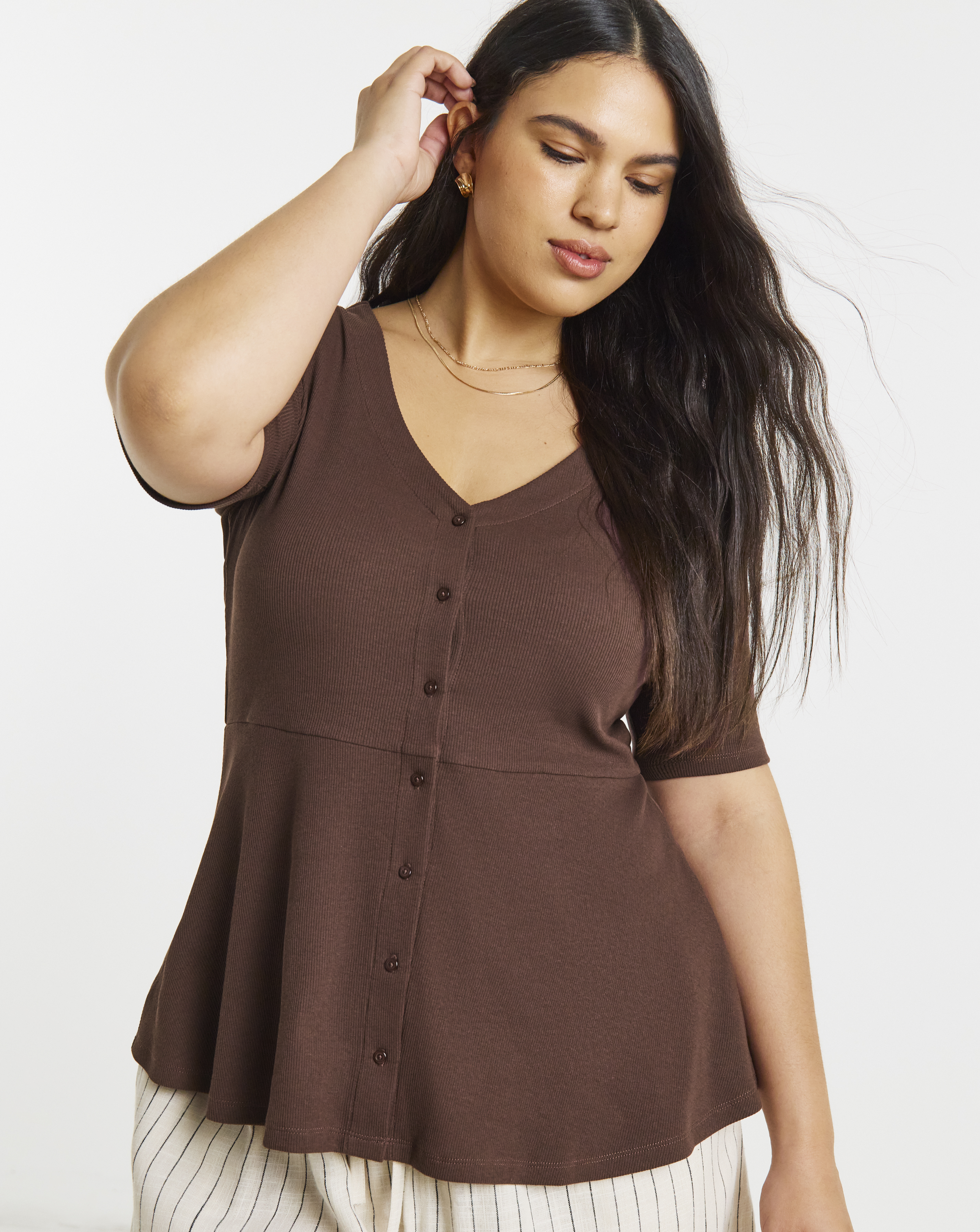 Button Through Peplum Top