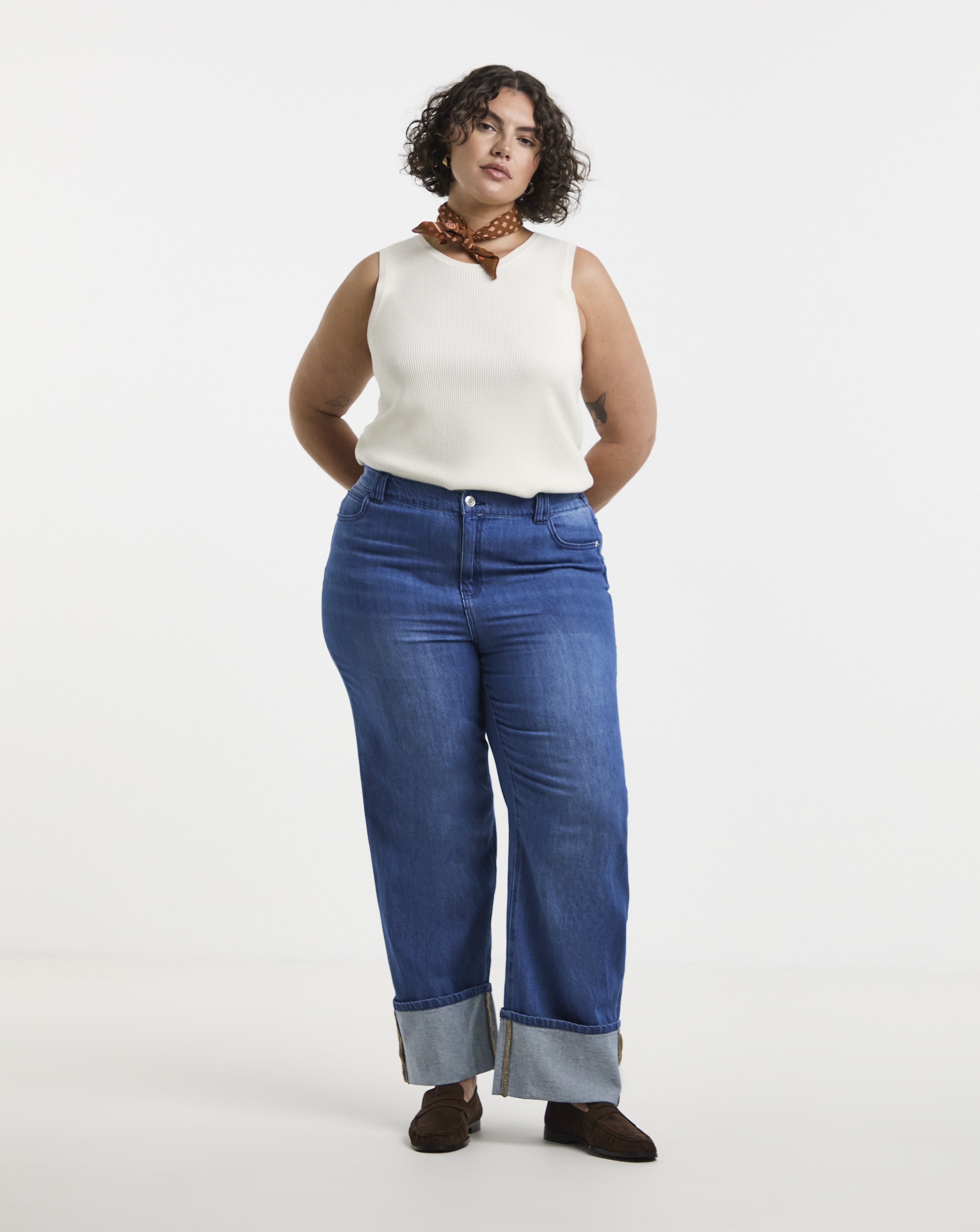 Simply Be Blue Turn Up Drape Jeans