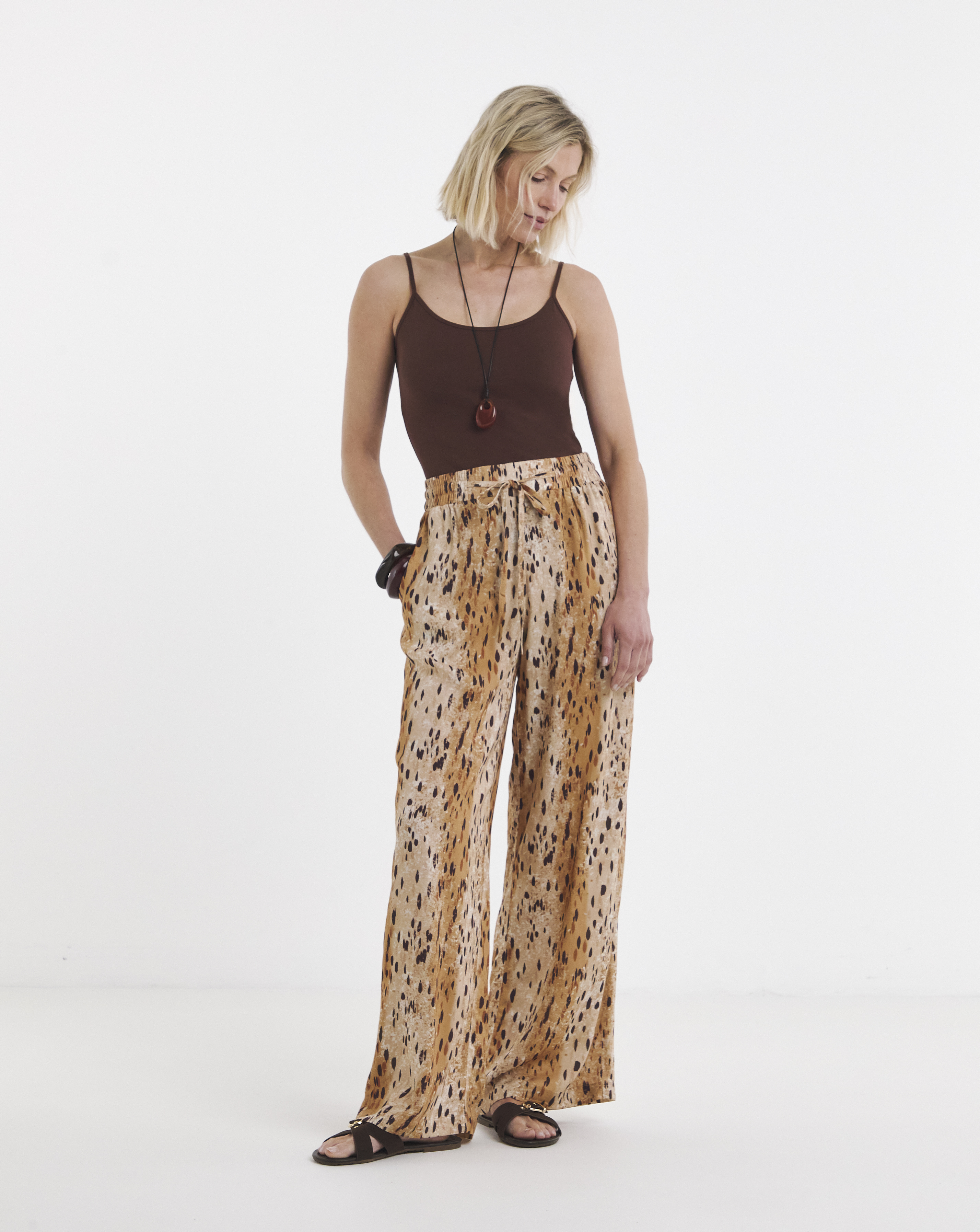 New In - Animal Print Linen Mix Wide Leg Trouser