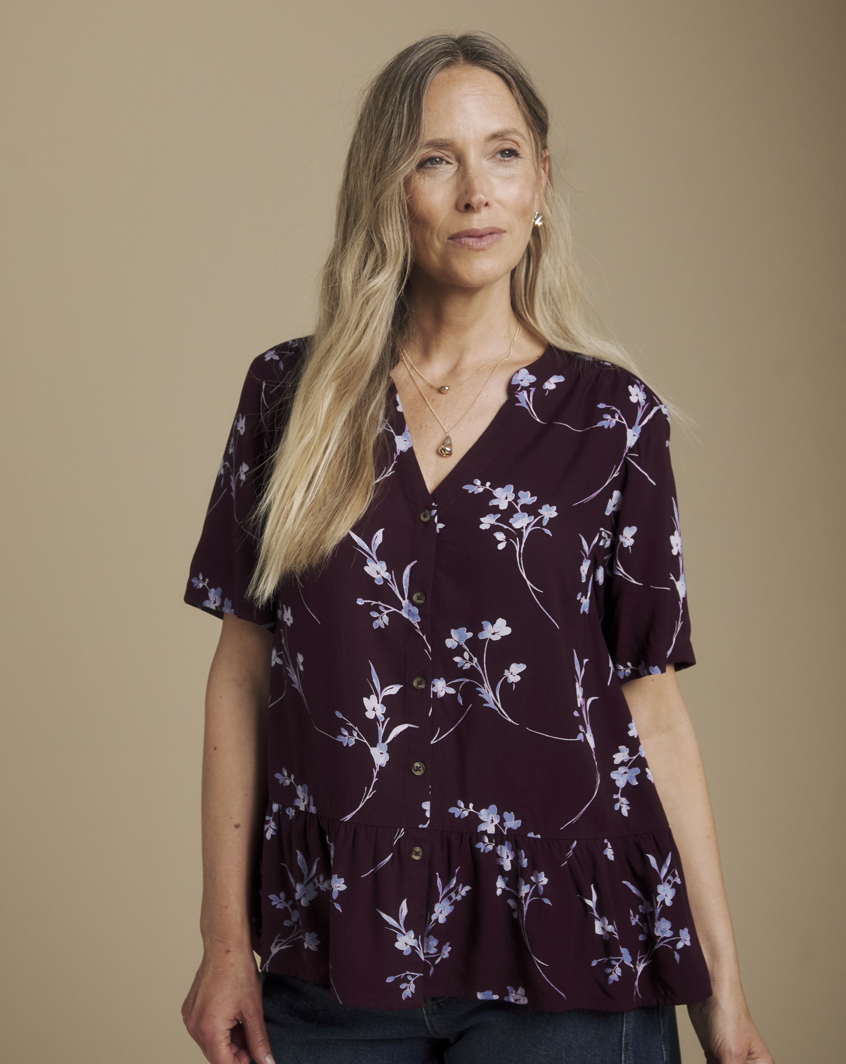Julipa Printed Button Down Peplum Blouse