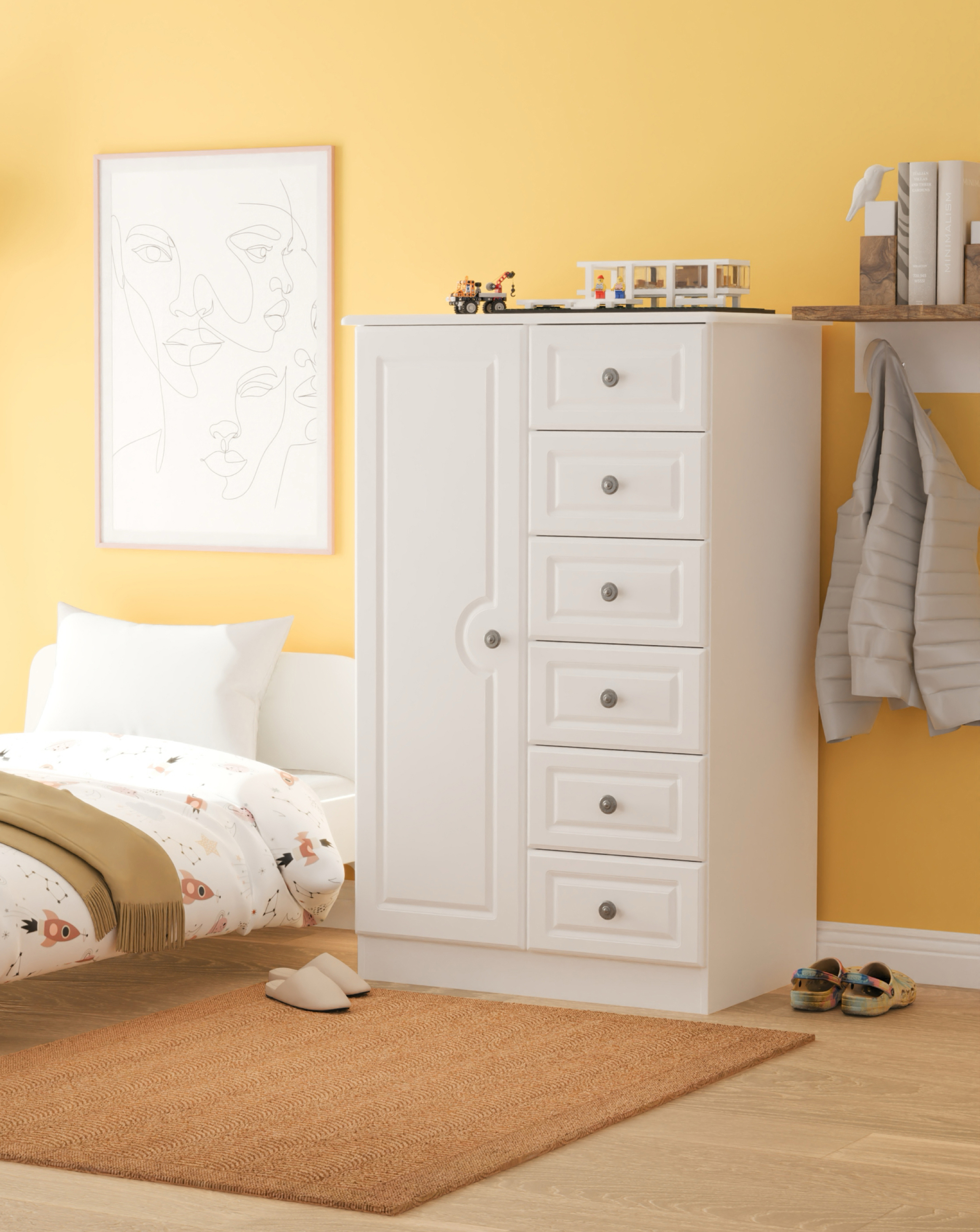 Peregrine 1 Door 5 Drawer Kids Robe