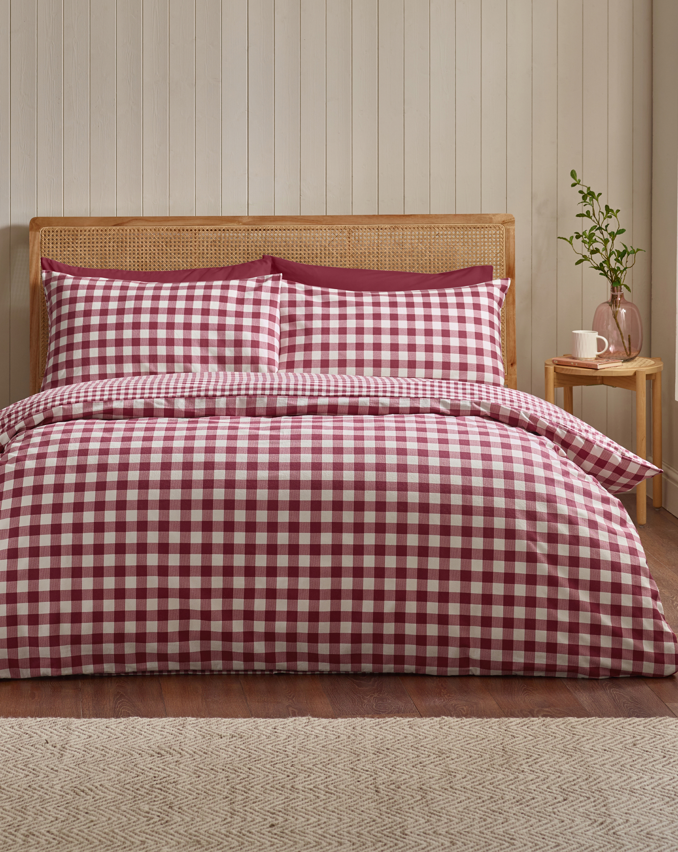 Catherine Lansfield Men's Burgundy Cl Brushed Gingham Duvet Cover Set Small