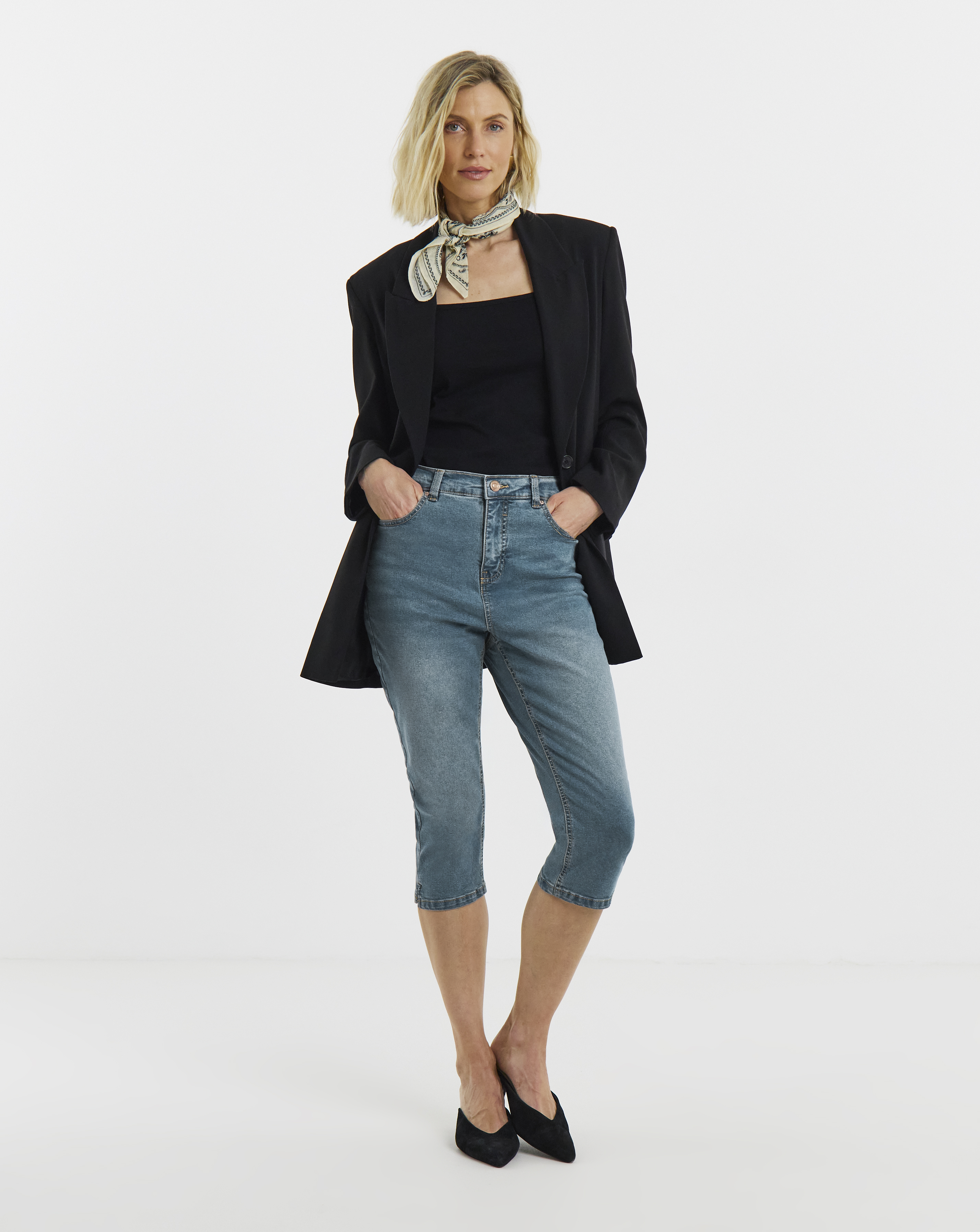 Mid Blue Denim Capri