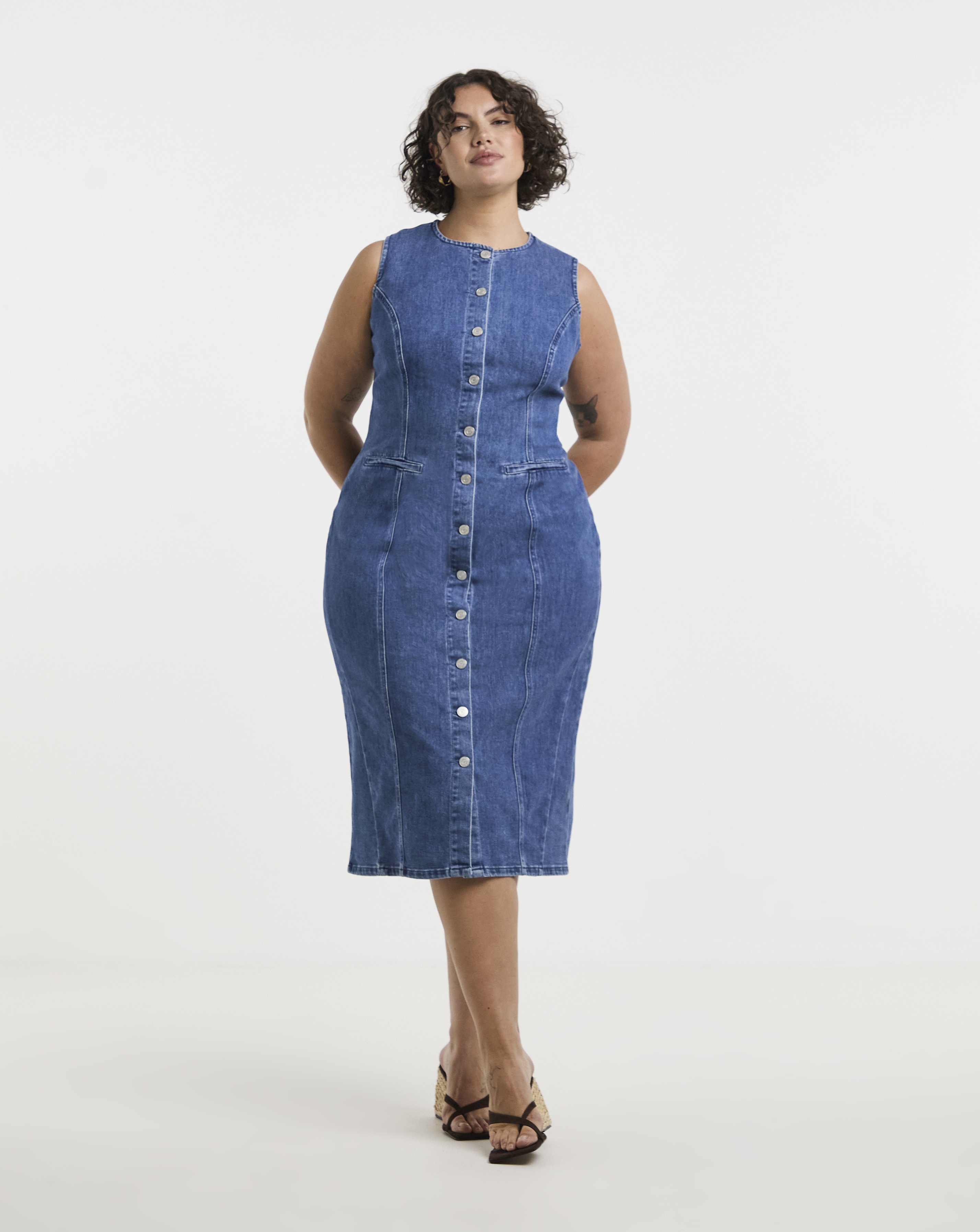 Simply Be Denim Sleeveless Midaxi Dress