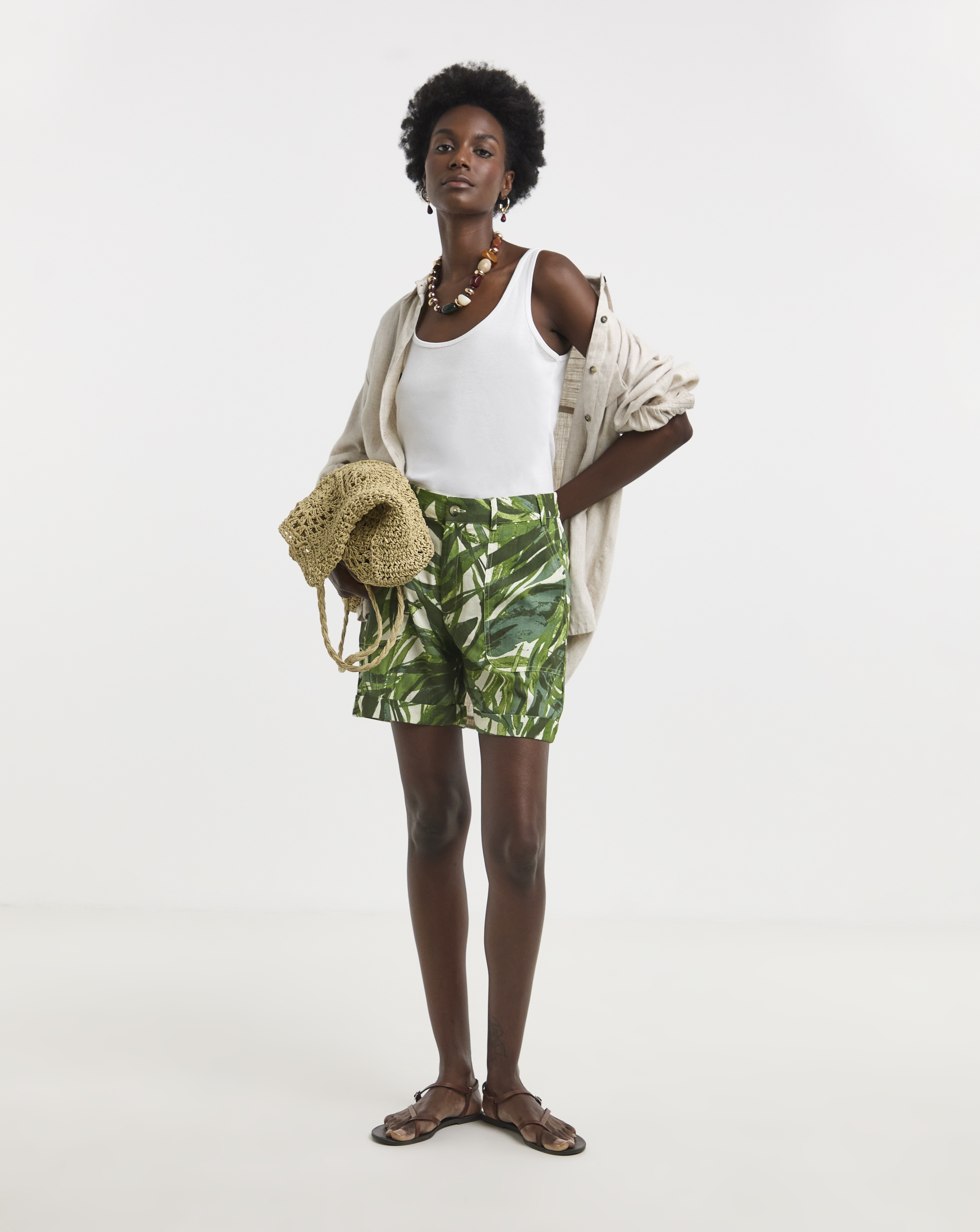 Green Palm Print Bermuda Short - Image