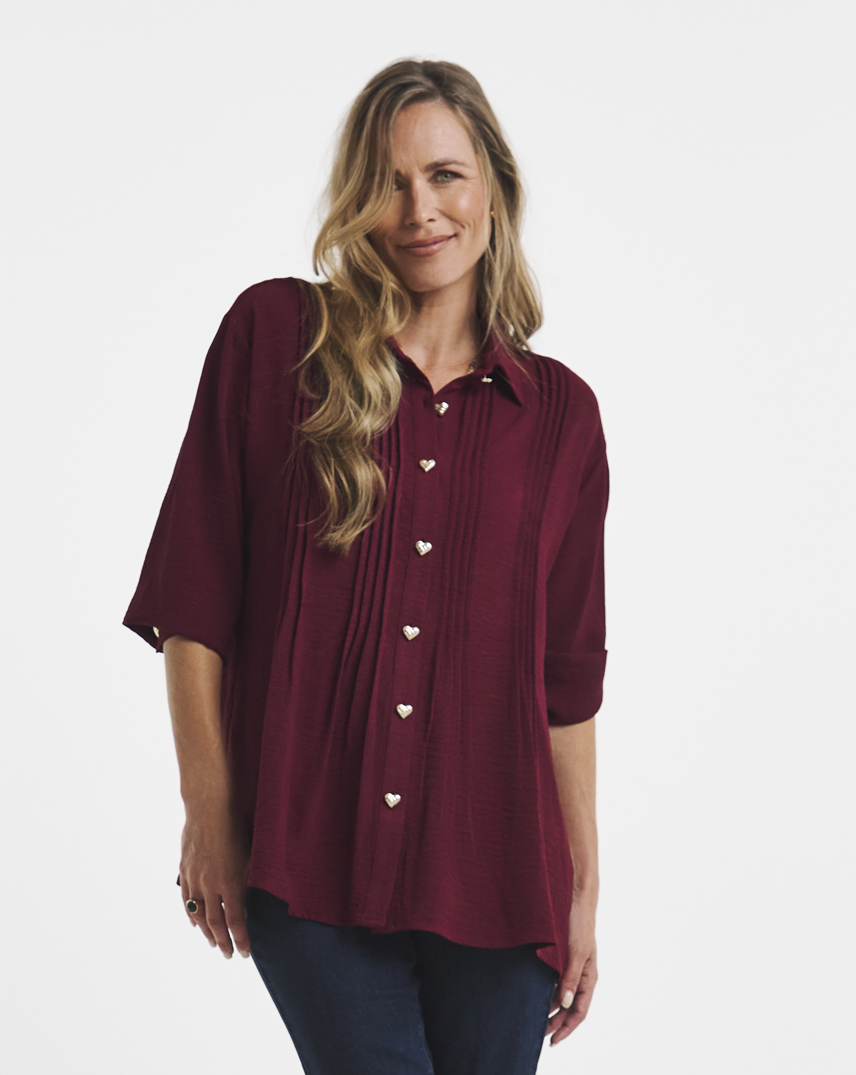 Heart Button Pintuck Shirt