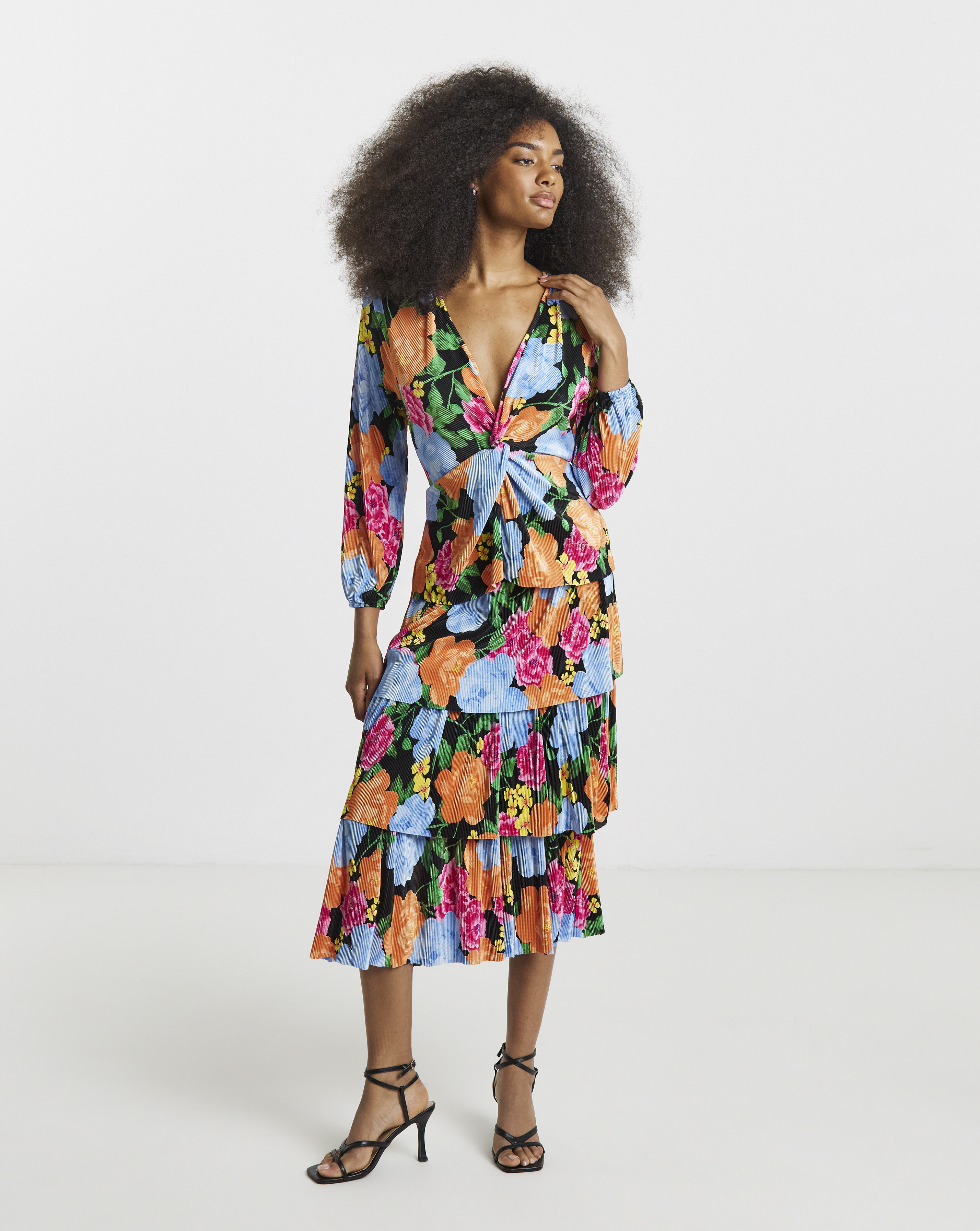 Simply Be - Women's Tiered Plisse Midi Dress - Size 10 - Black print