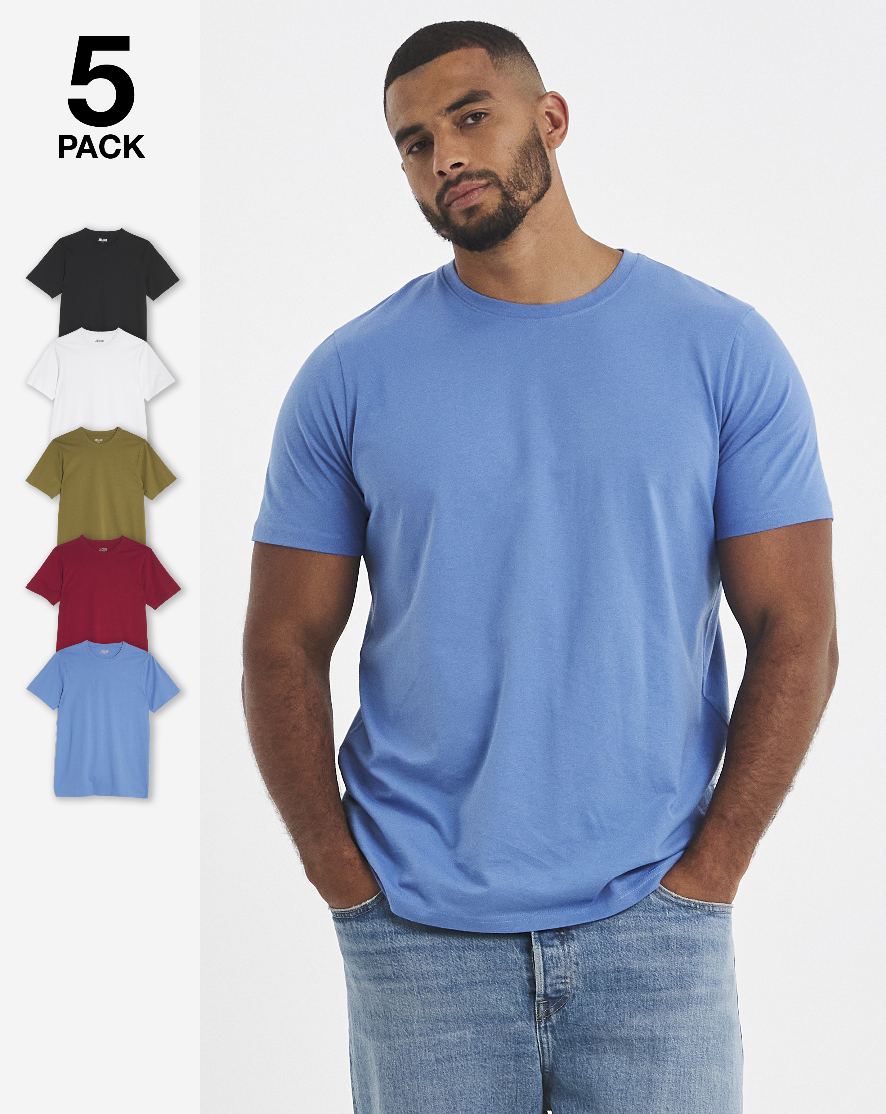 5 Pack Pure Cotton Crew Neck T-Shirts