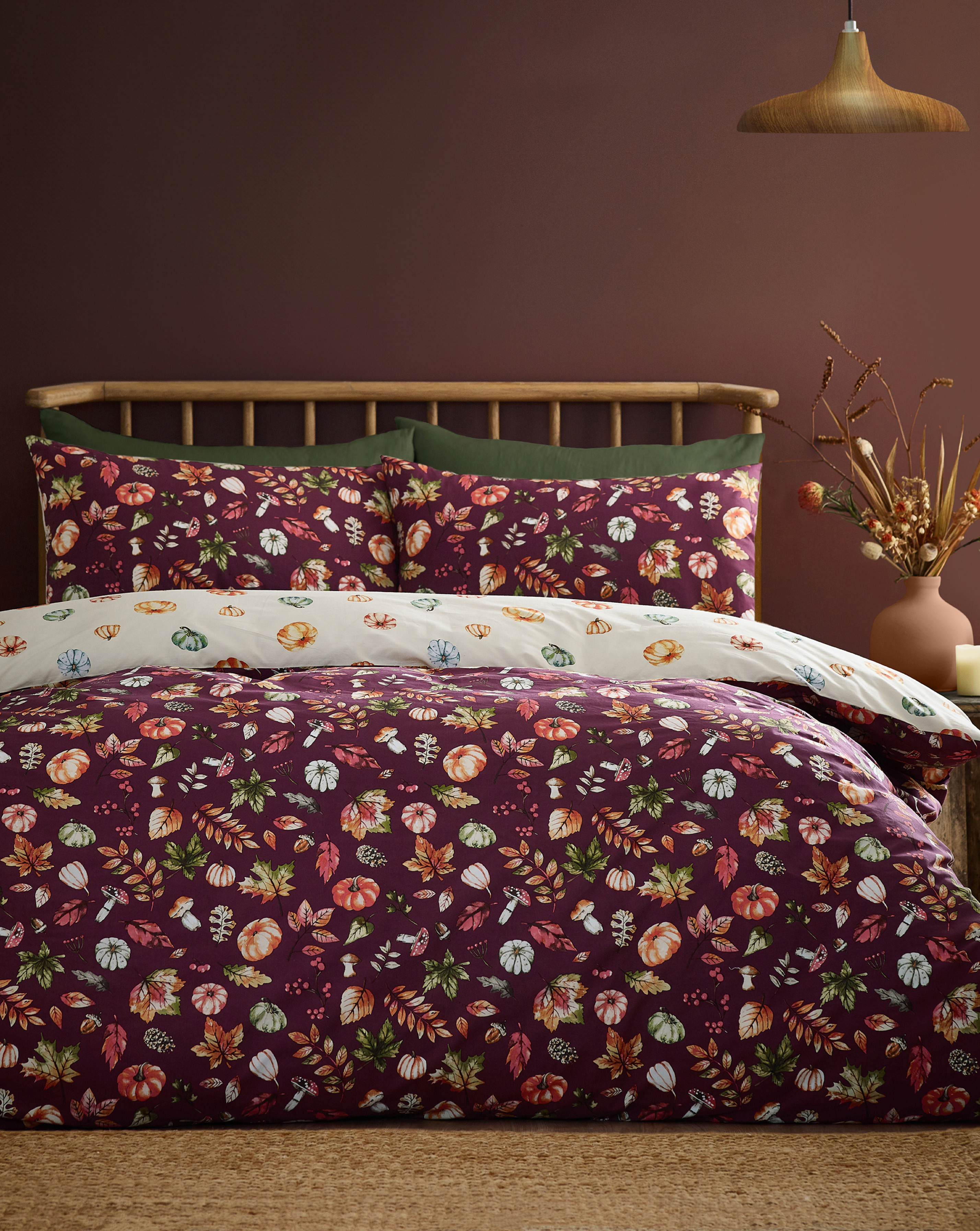 Catherine Lansfield Unisex Plum Autumn Pumpkins Duvet Cover Set In | Size: Double - Image 8