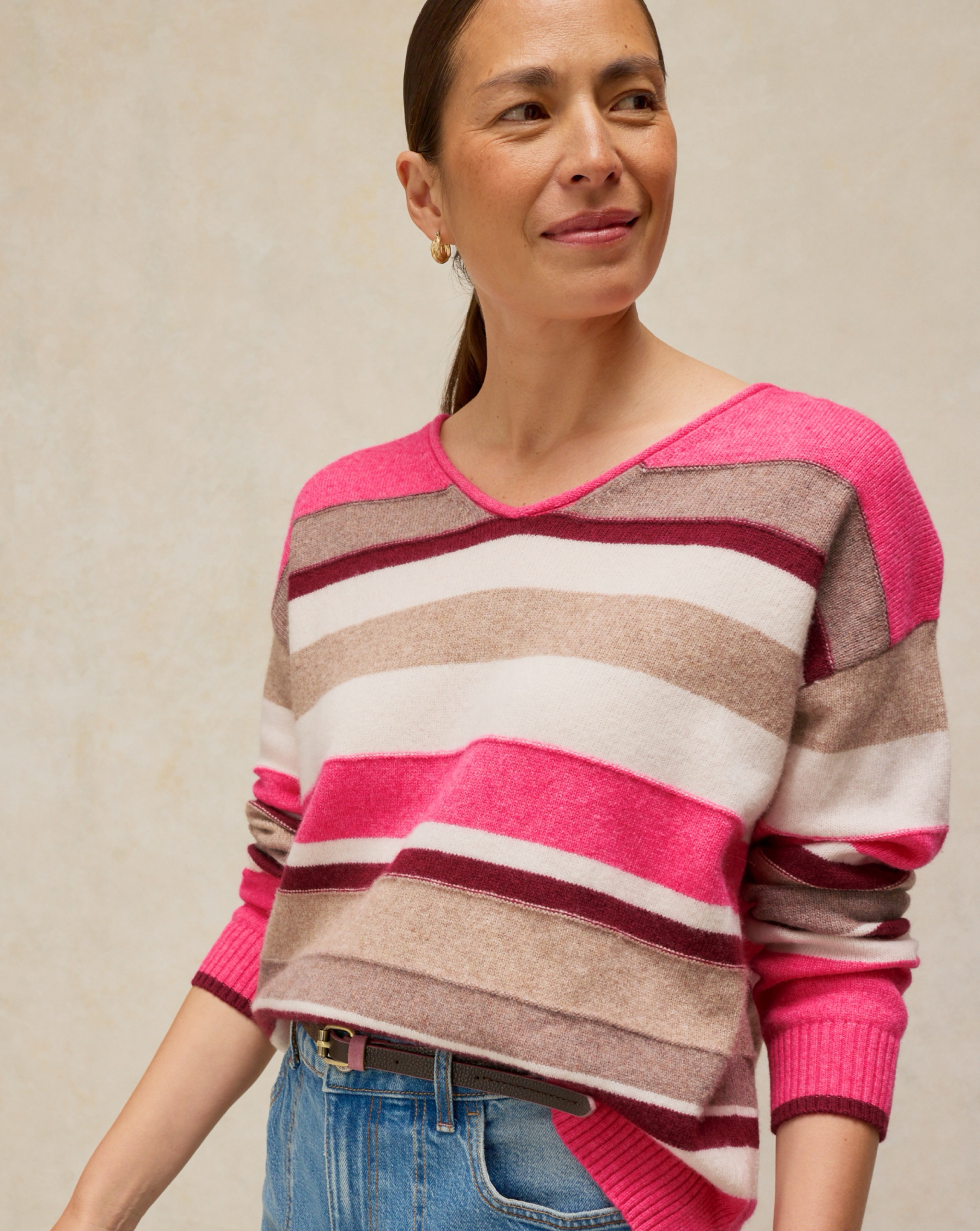 New In - WHITE STUFF SANSA V NECK STRIPE JUMPER