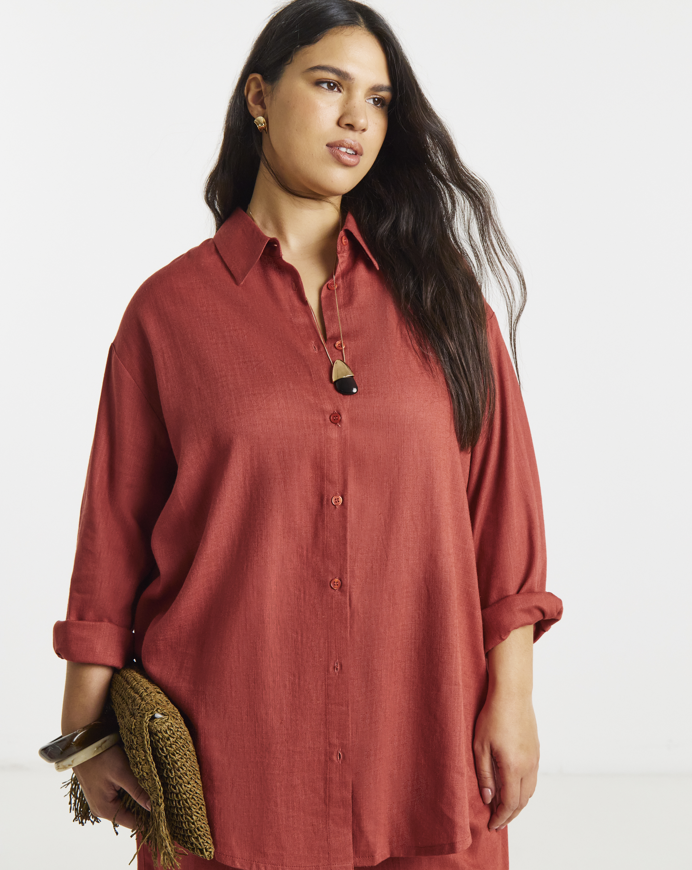New In - Rust Linen Boxy Shirt