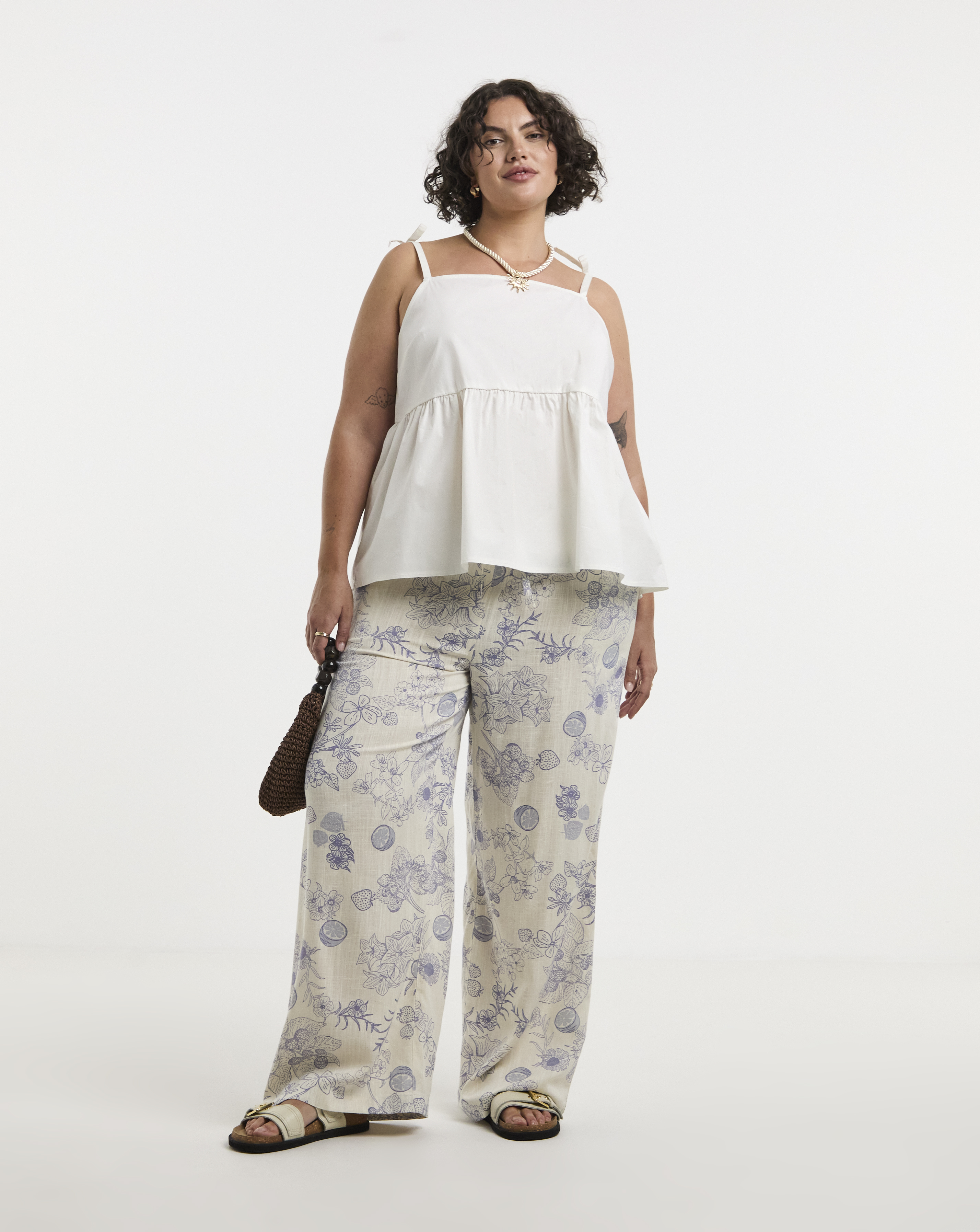 Tie Waist Wide Leg Linen Mix Trousers
