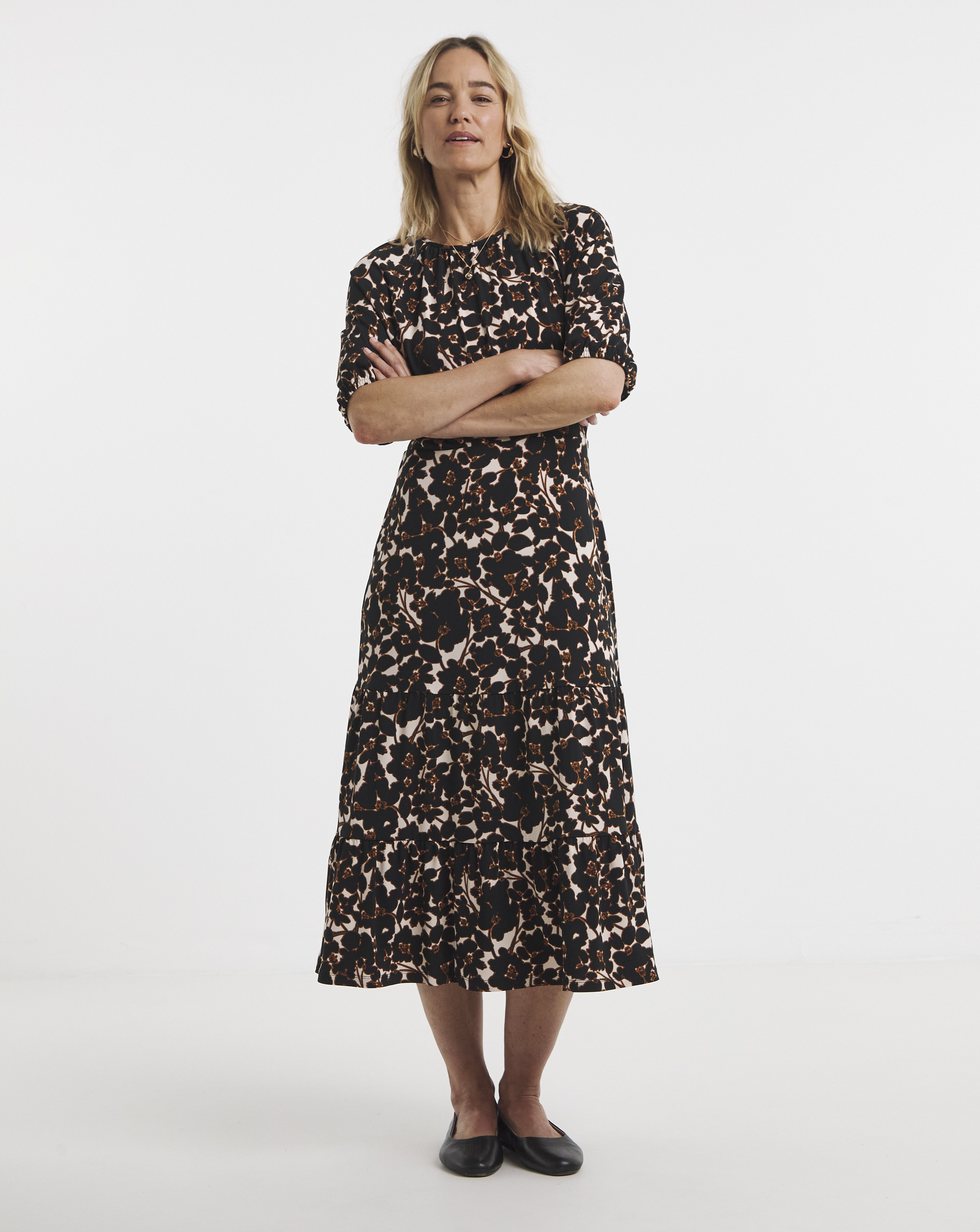 Open Tie Back Midi Jersey Smock Dress