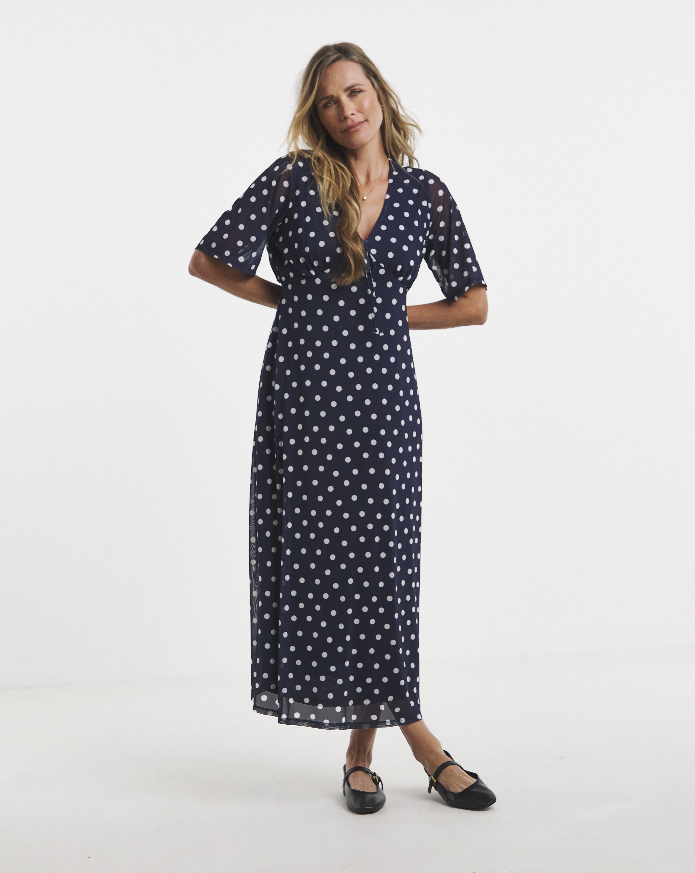 Spot Print Mesh Midi Dress