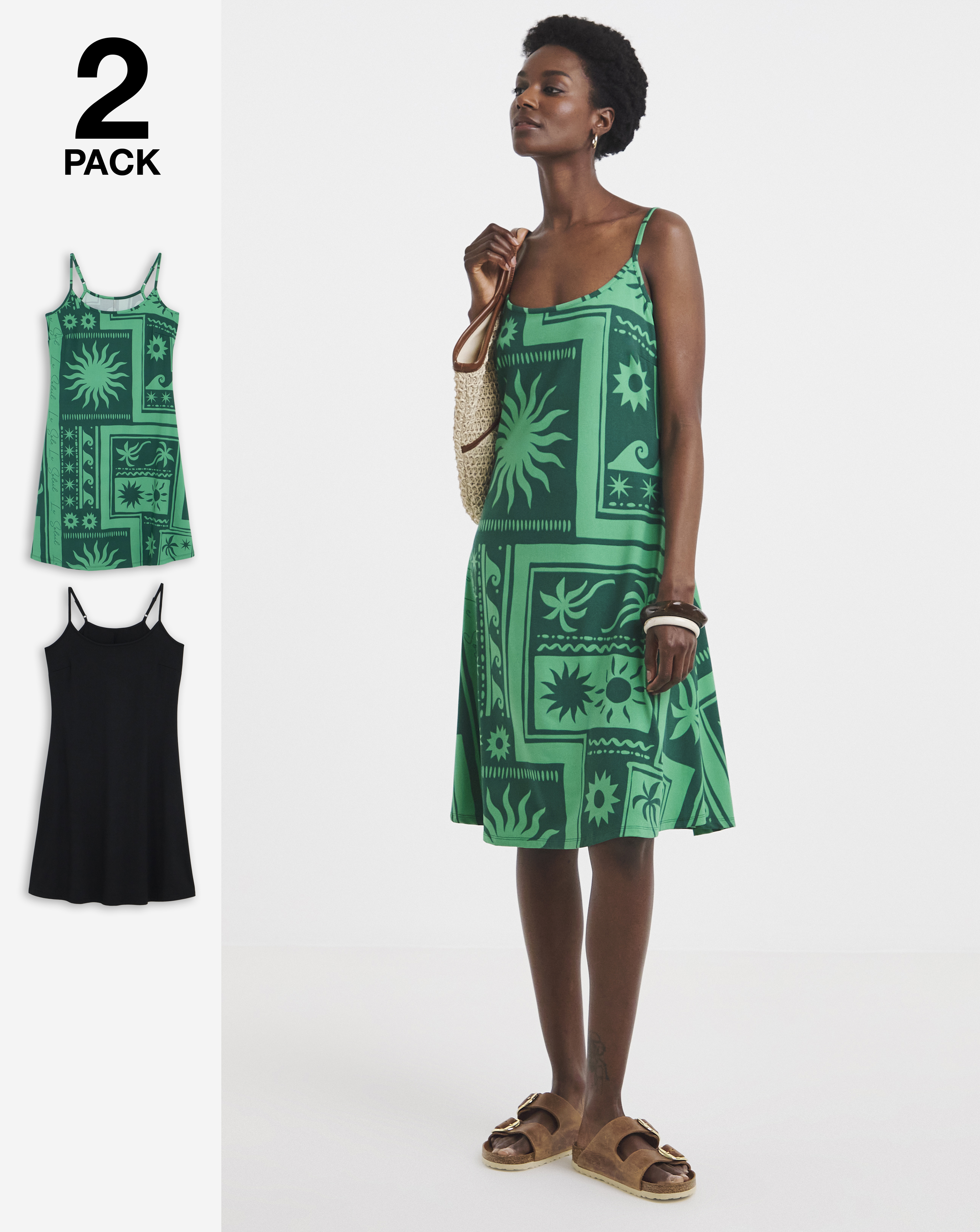 2 Pack Strappy Cami Dress