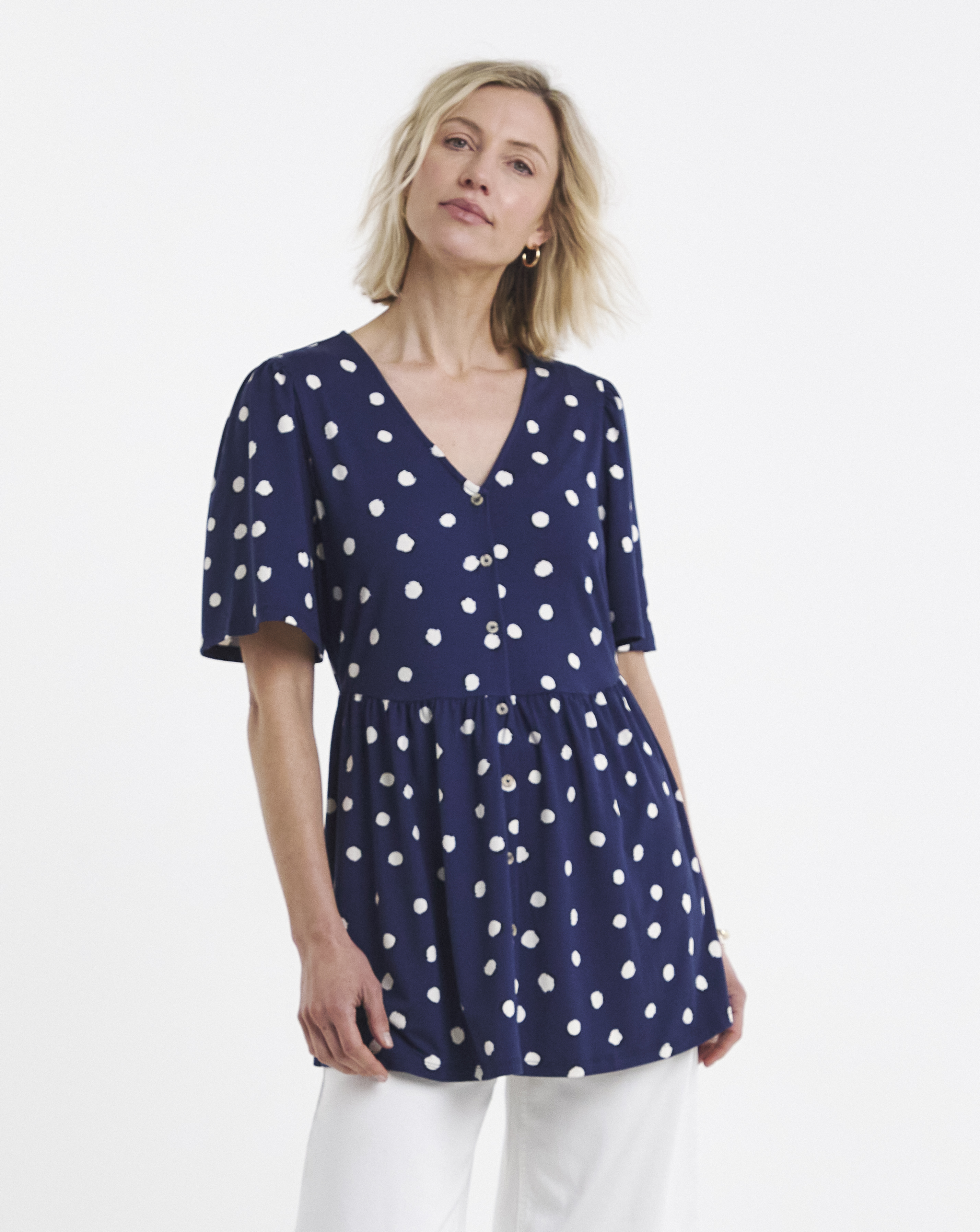New In - Button Front Angel Sleeve Top Longline