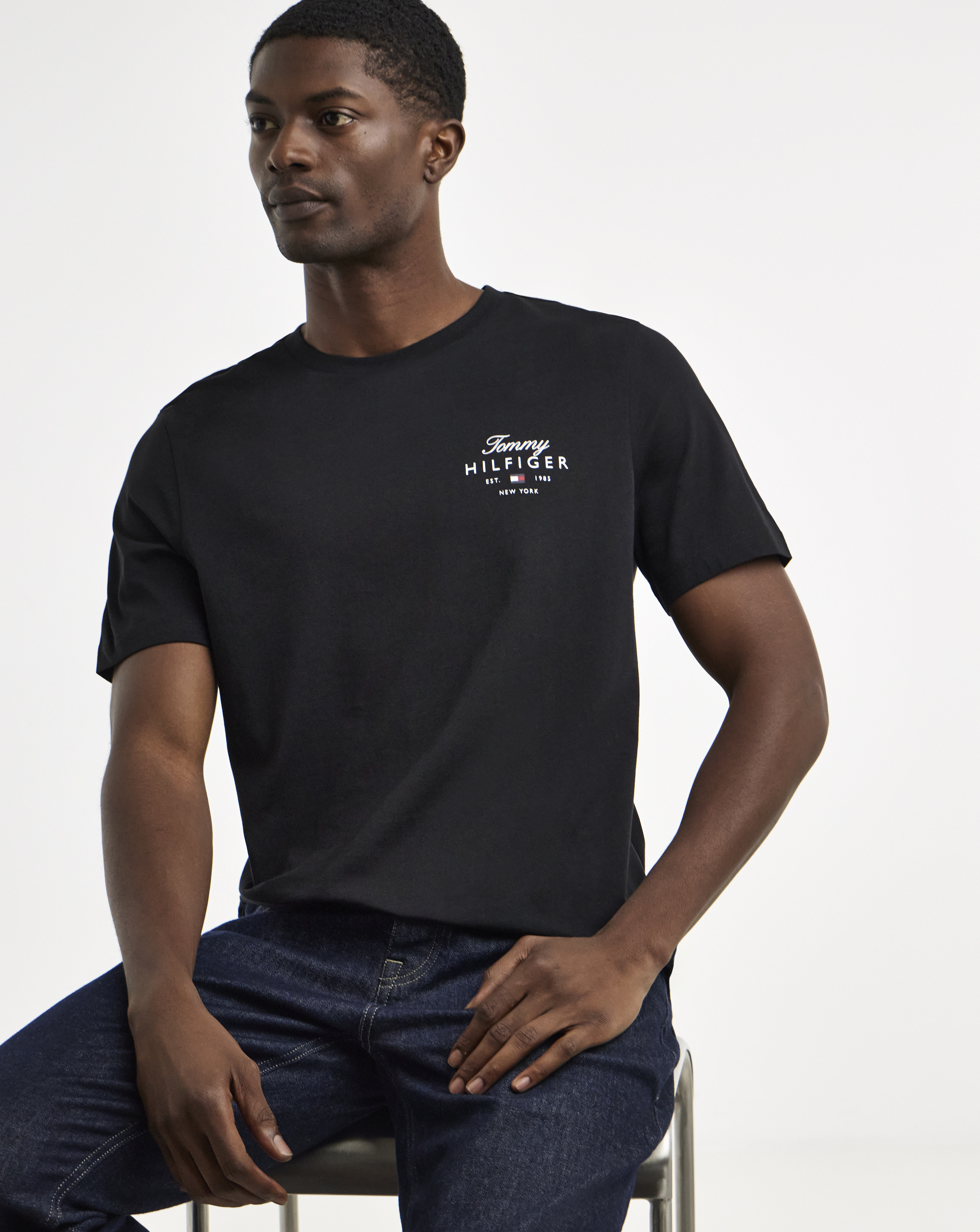 Tommy Hilfiger Black Logo Jersey Crew Neck T-Shirt - Image 2