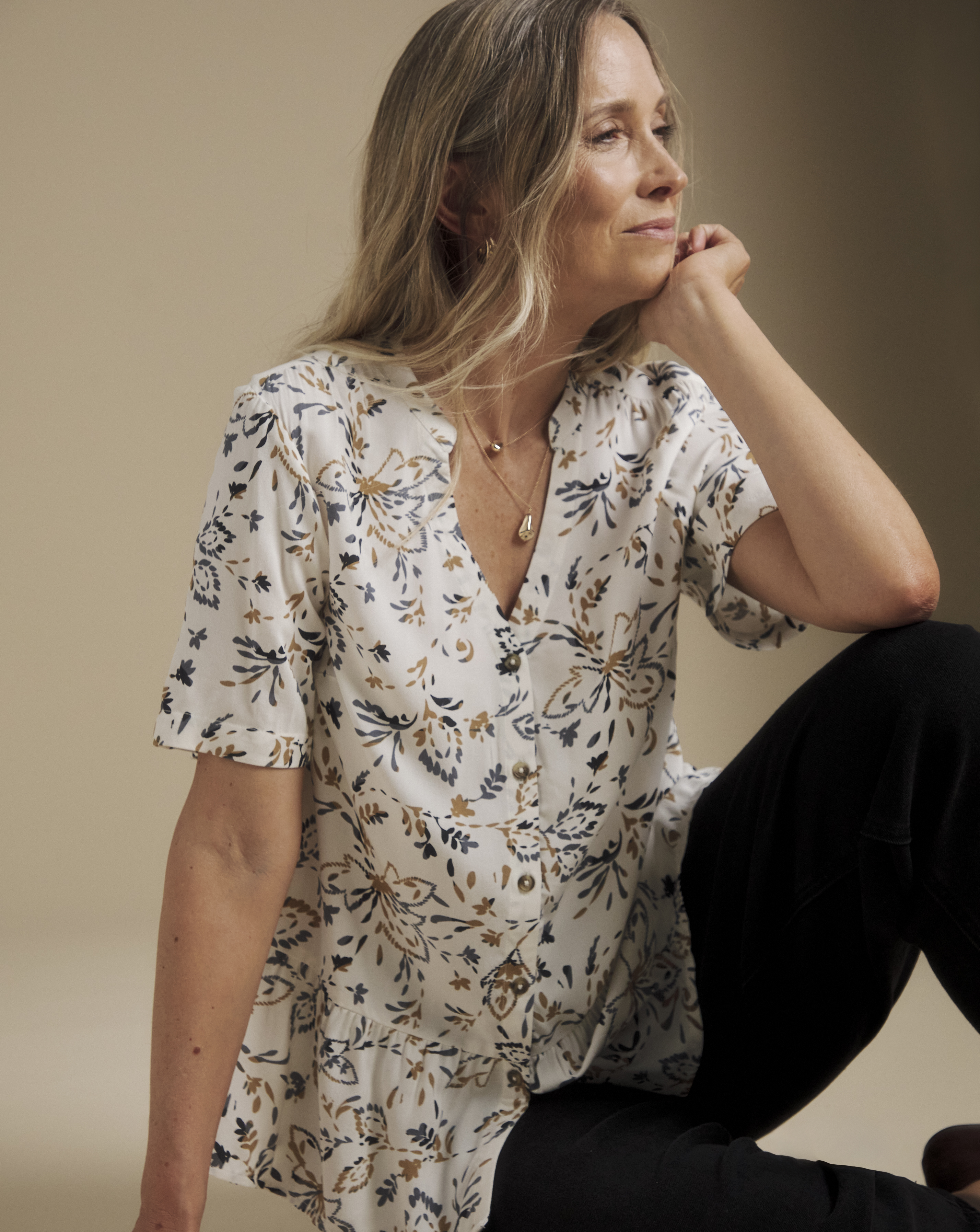 Julipa Printed Button Down Peplum Blouse
