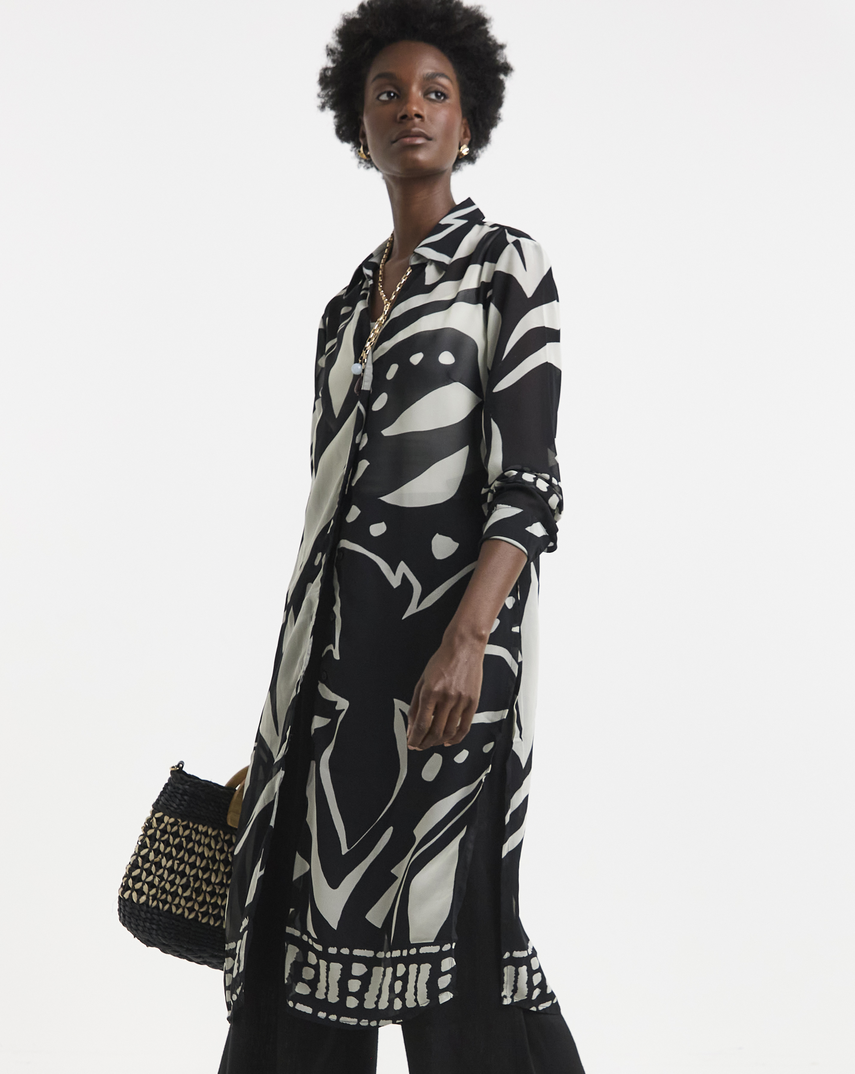 Printed Longline Chiffon Shirt