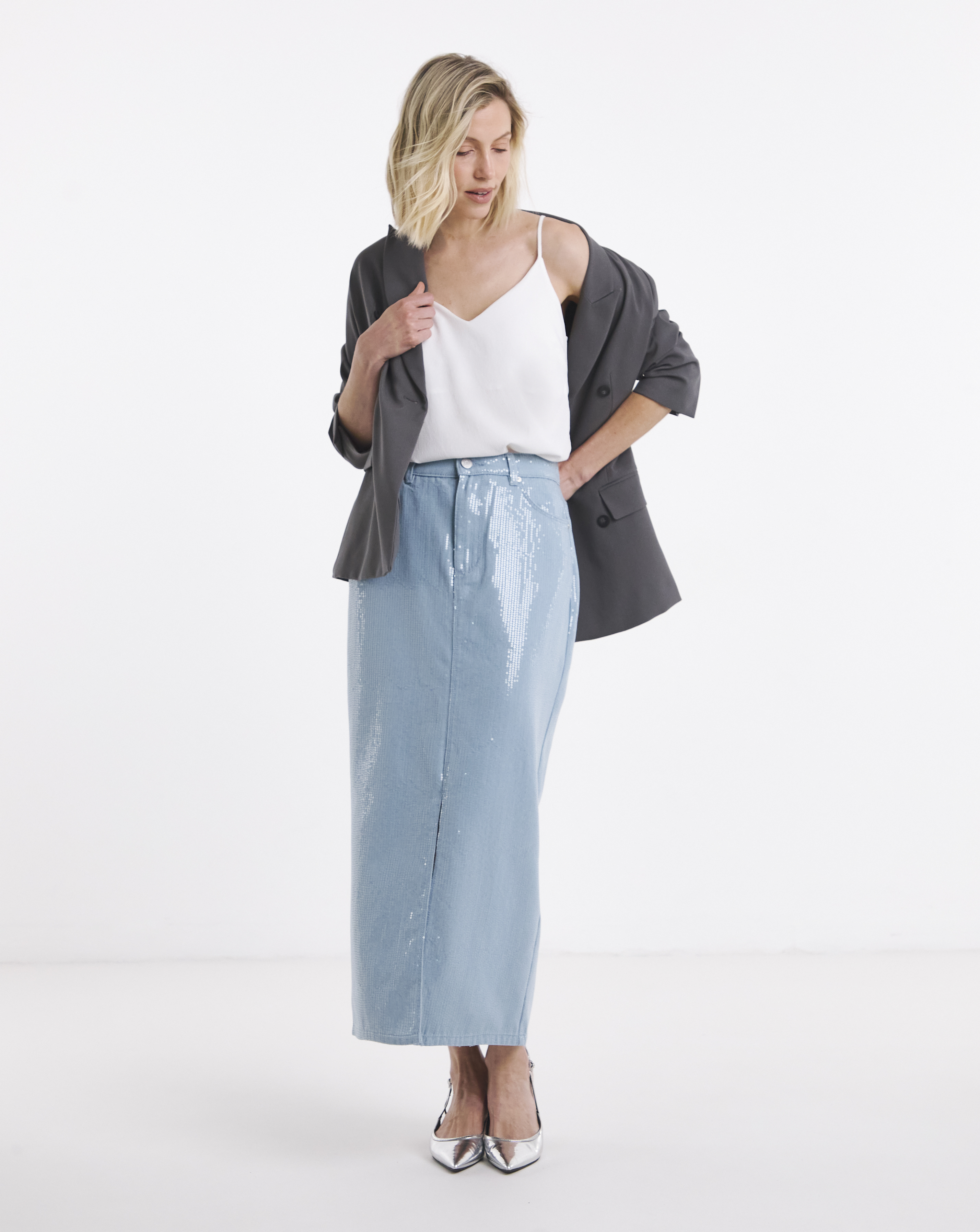 Clear Sequin Midi Skirt