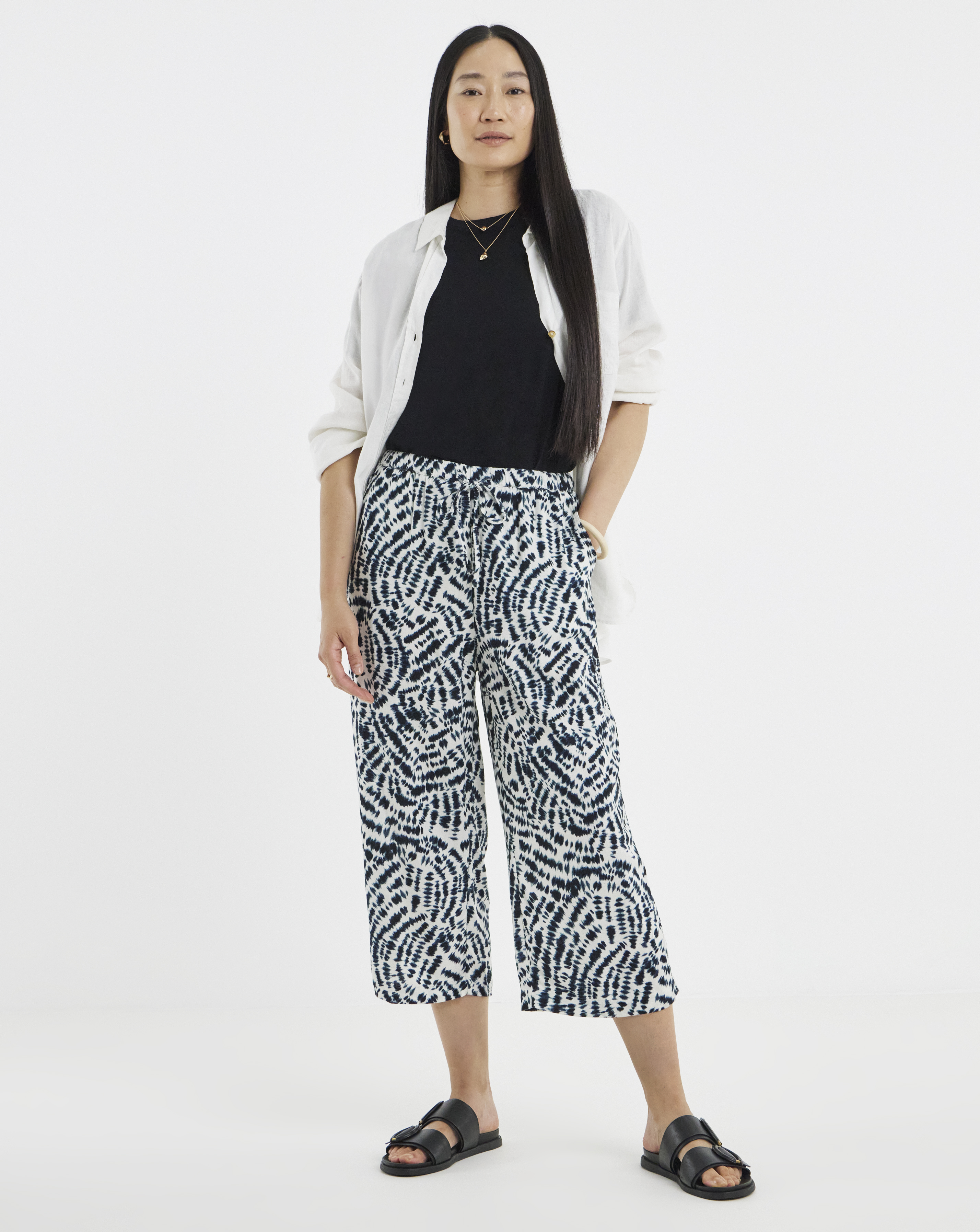 Linen Mix Cropped Wide Leg Culottes