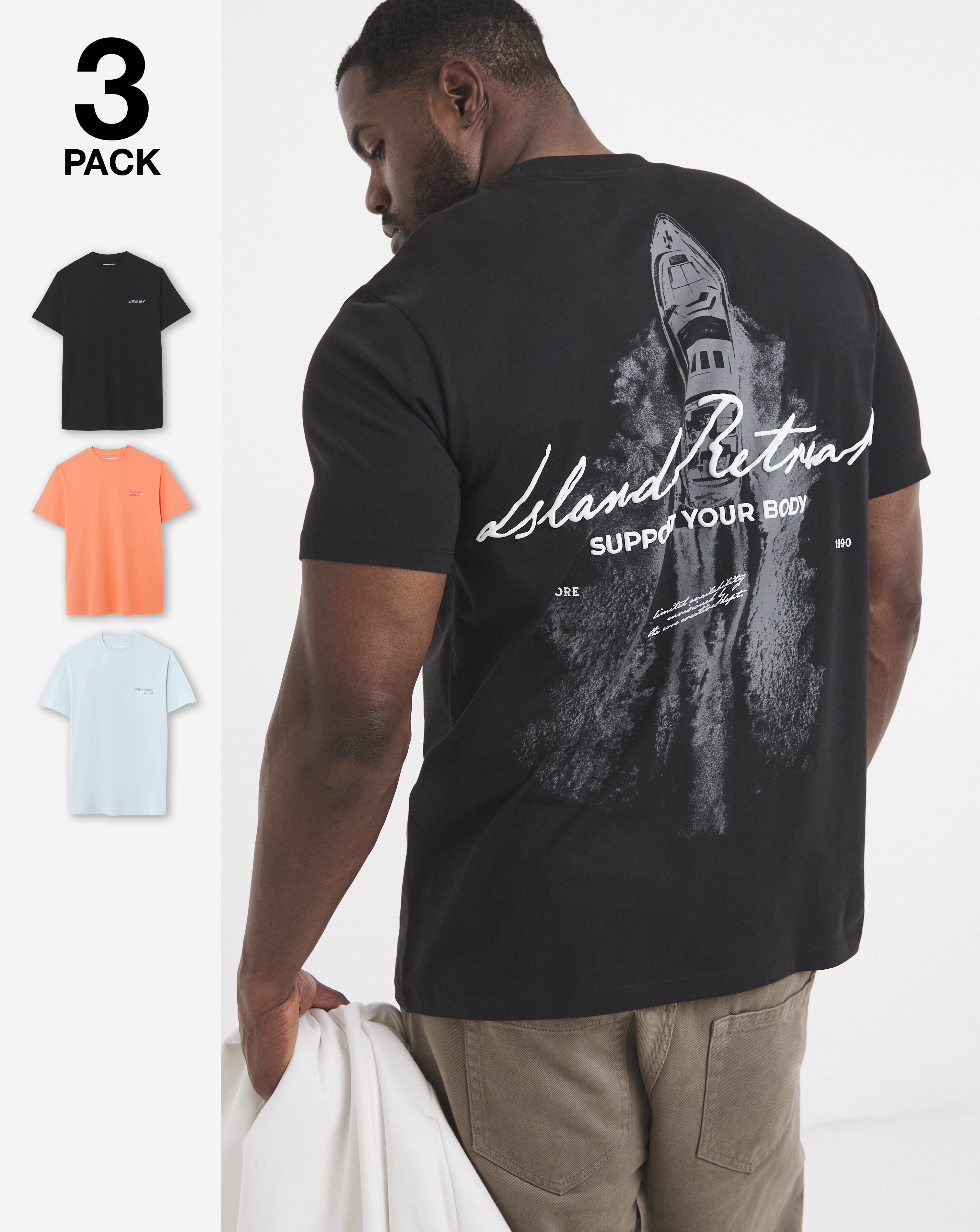 New In - Jack & Jones Back Graphic T-Shirt 3 Pack