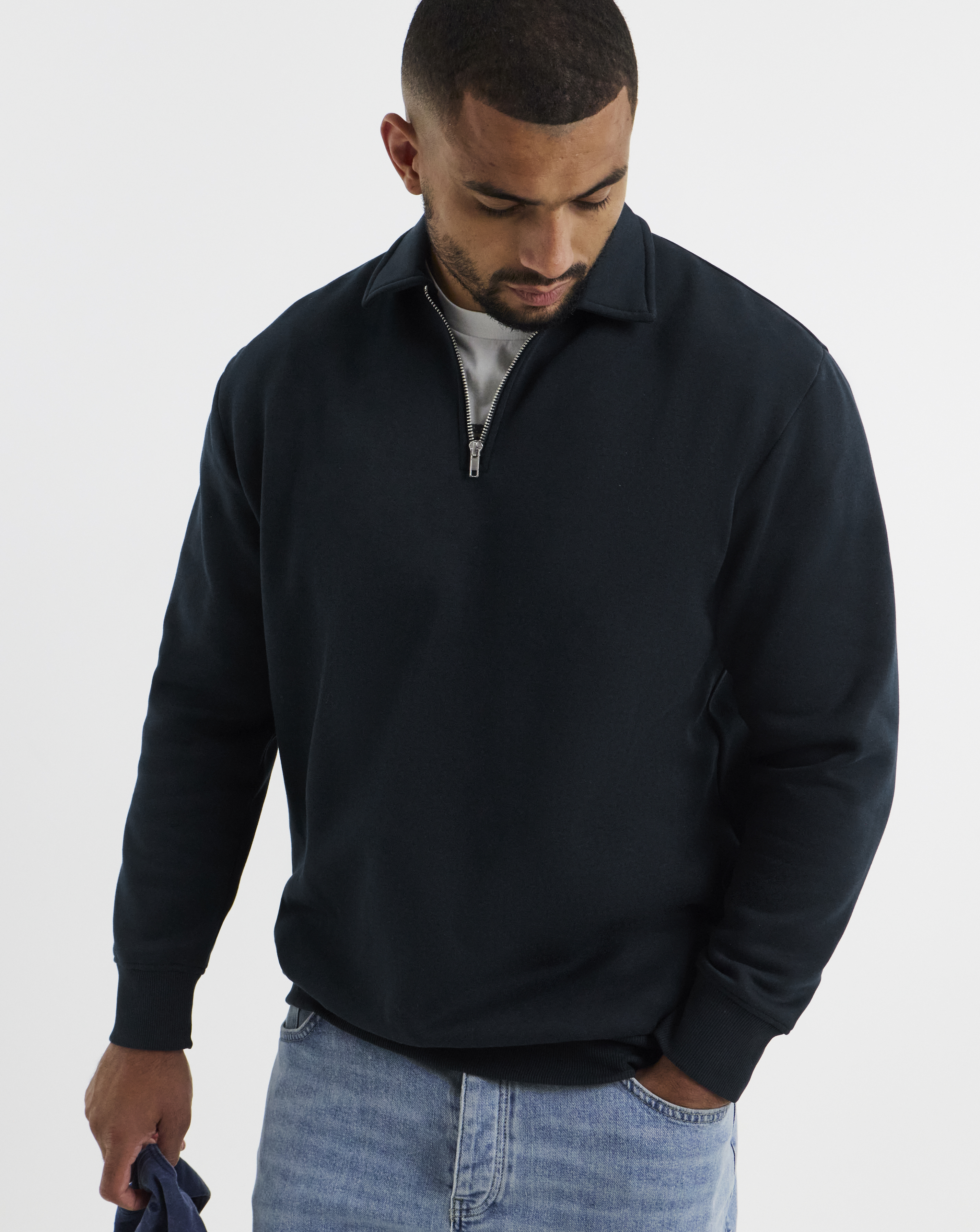 JACK & JONES Bradley Zip Sweat Polo - Navy