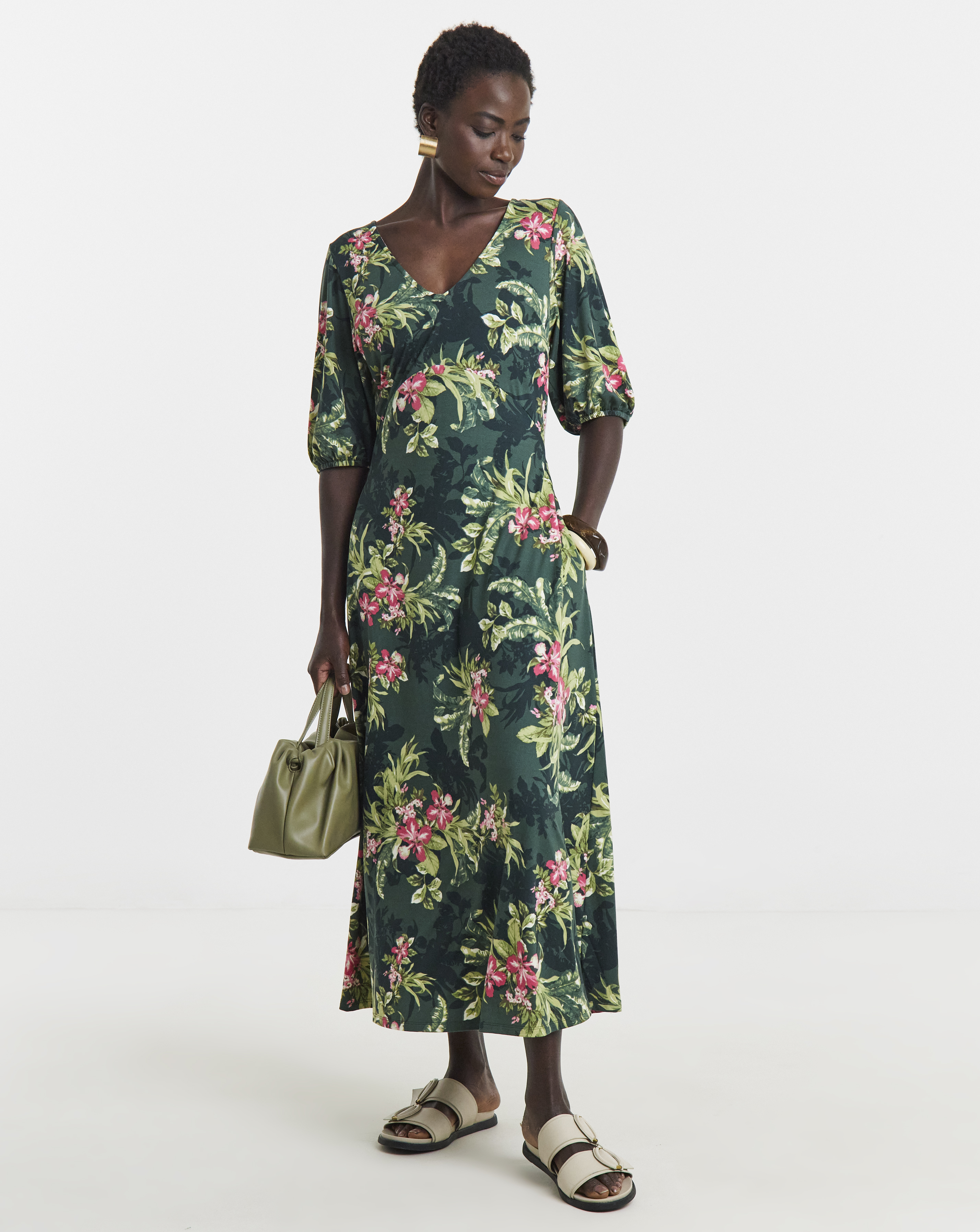 Puff Sleeve Soft Touch Jersey Dress