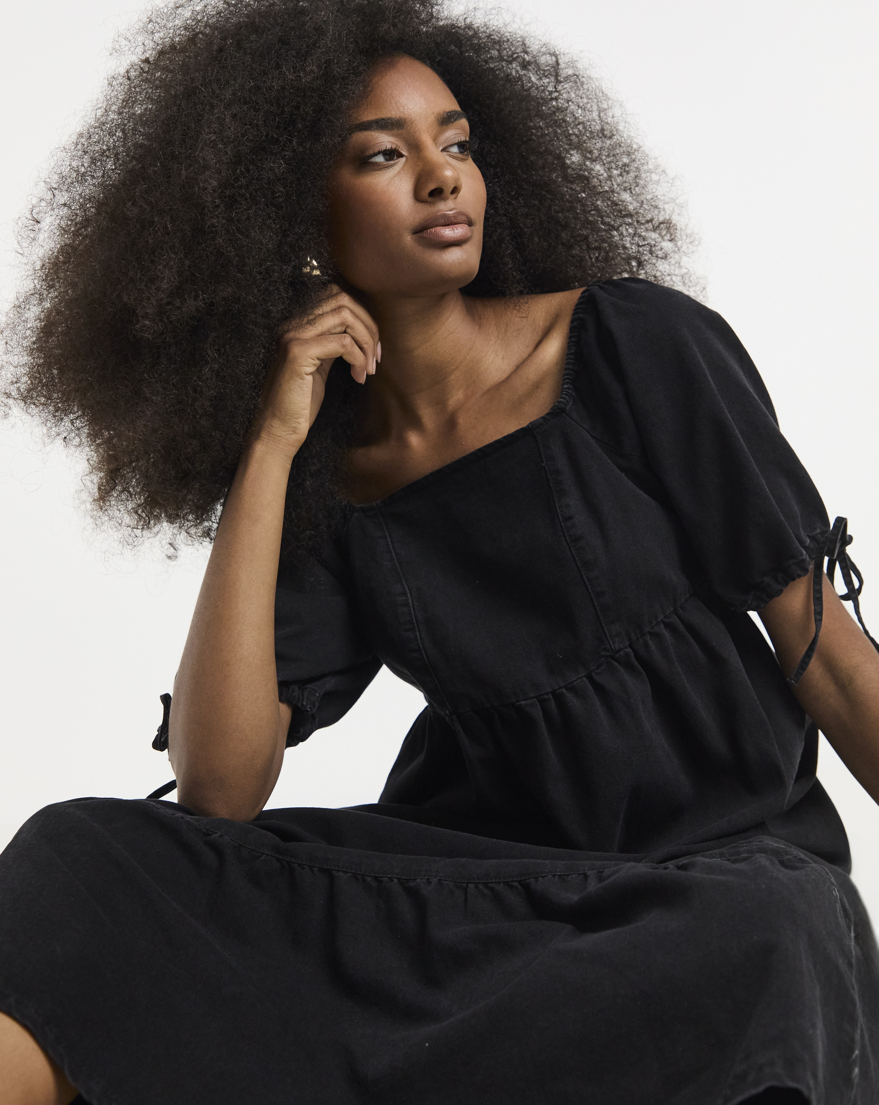 Simply Be - Women's Black Midi Shirred Smock Dress - Size 16 - Black - 66% Cotton 22% Polyester 12% Viscose