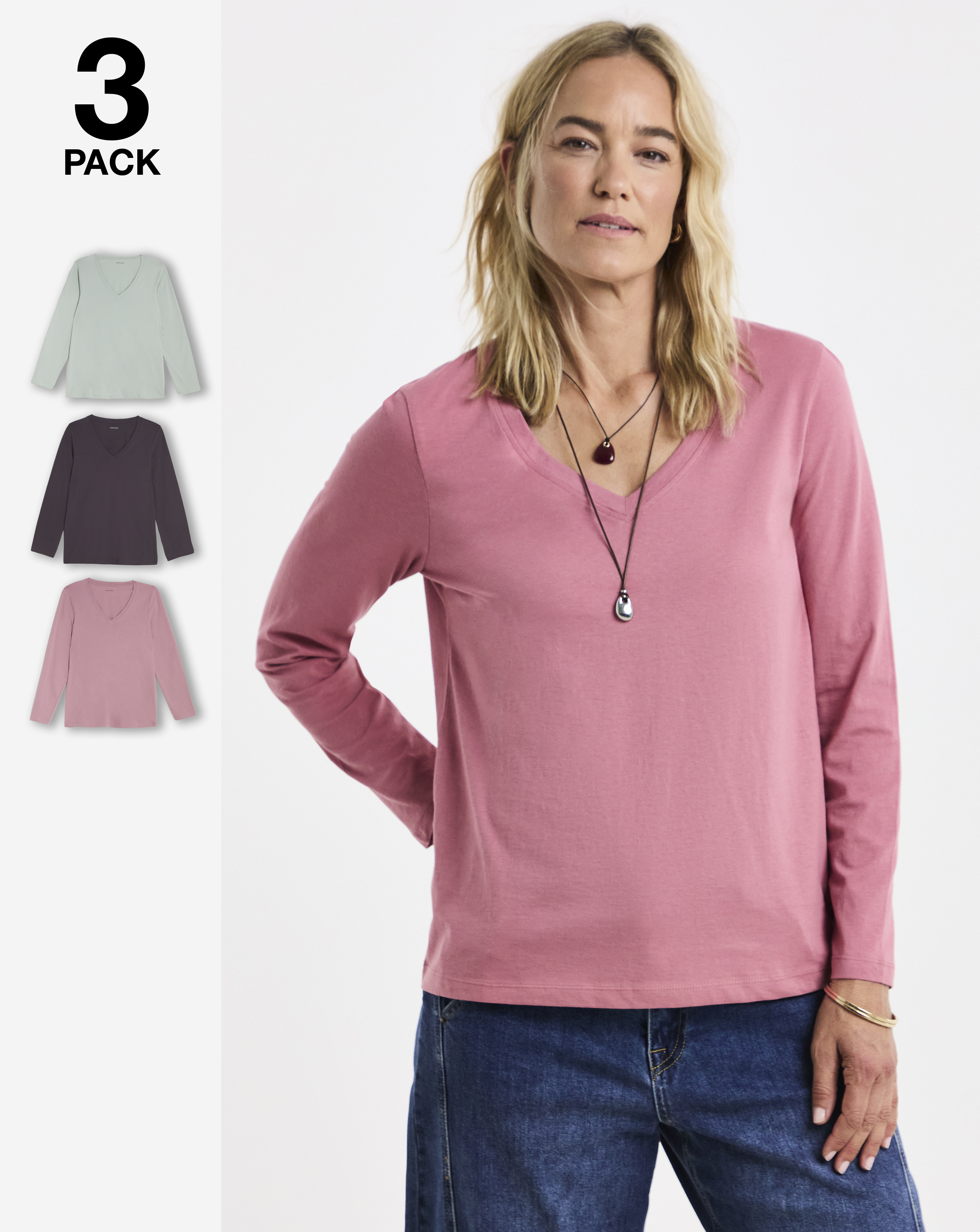 3 Pack V Neck LS