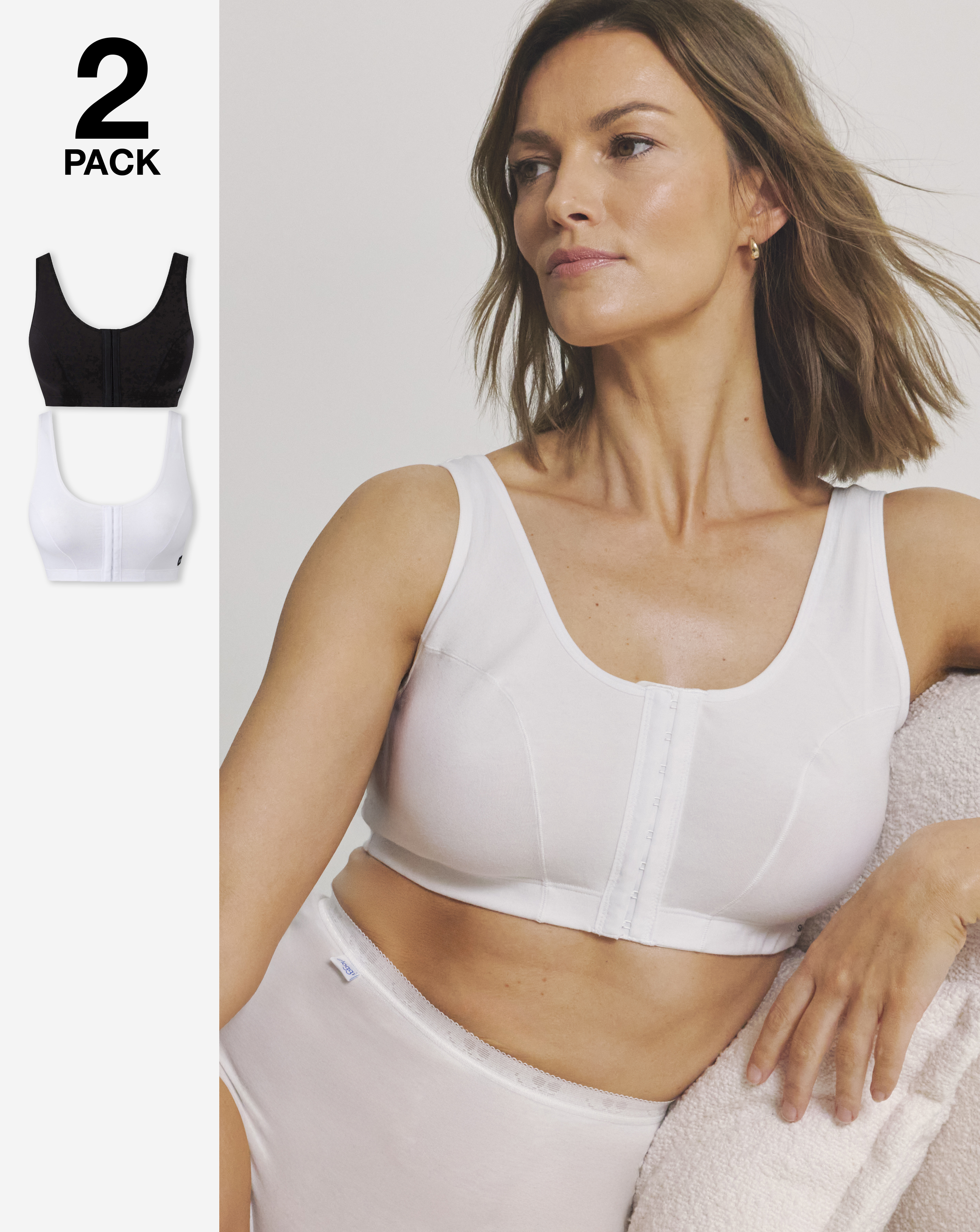 2 Pack Front Fastening Bras Blk/Wht