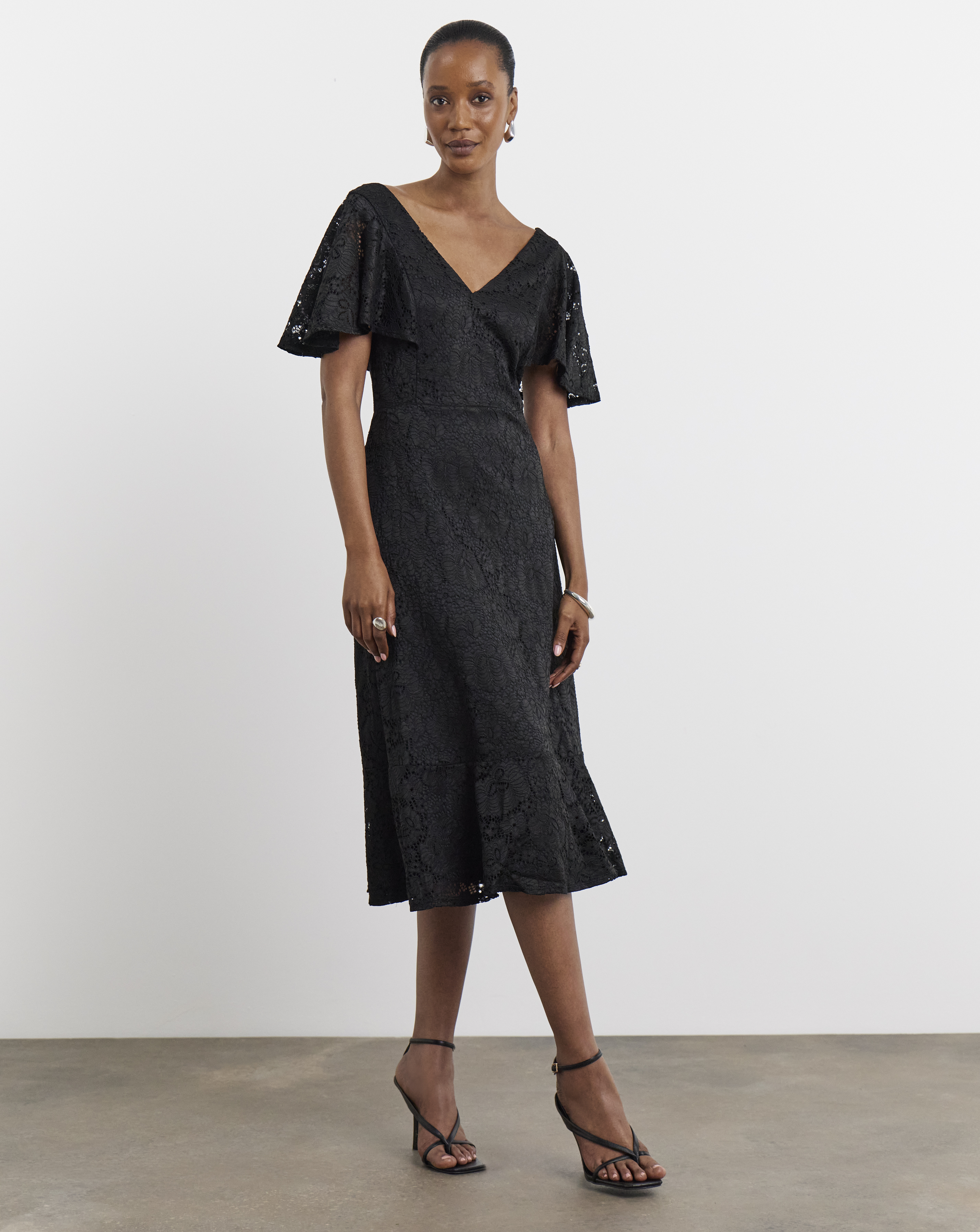 Joanna Hope Angel Sleeve Lace Midi Dress