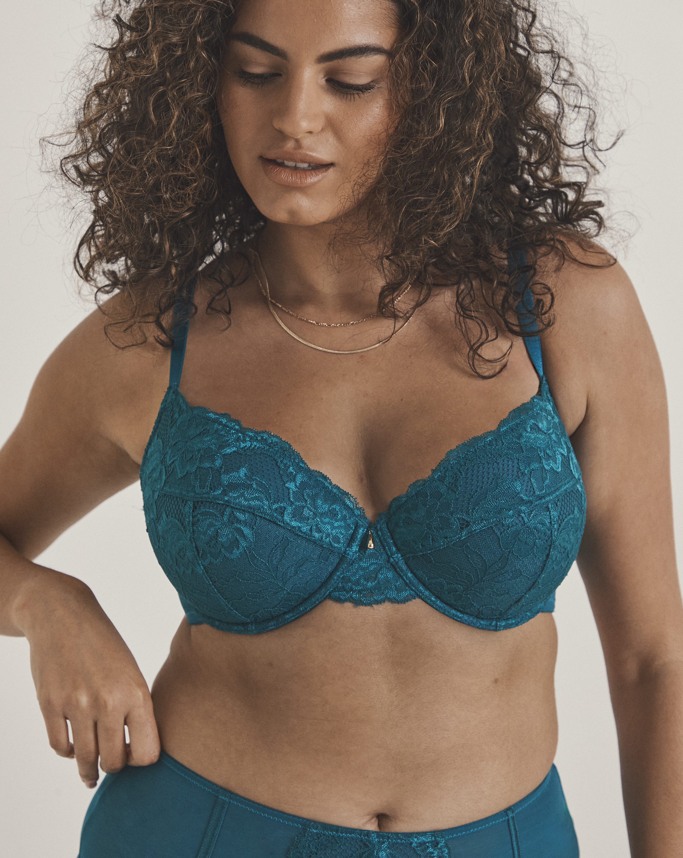 Pretty Secrets Padded Plunge Lace Push Up Bra (B-F) Teal