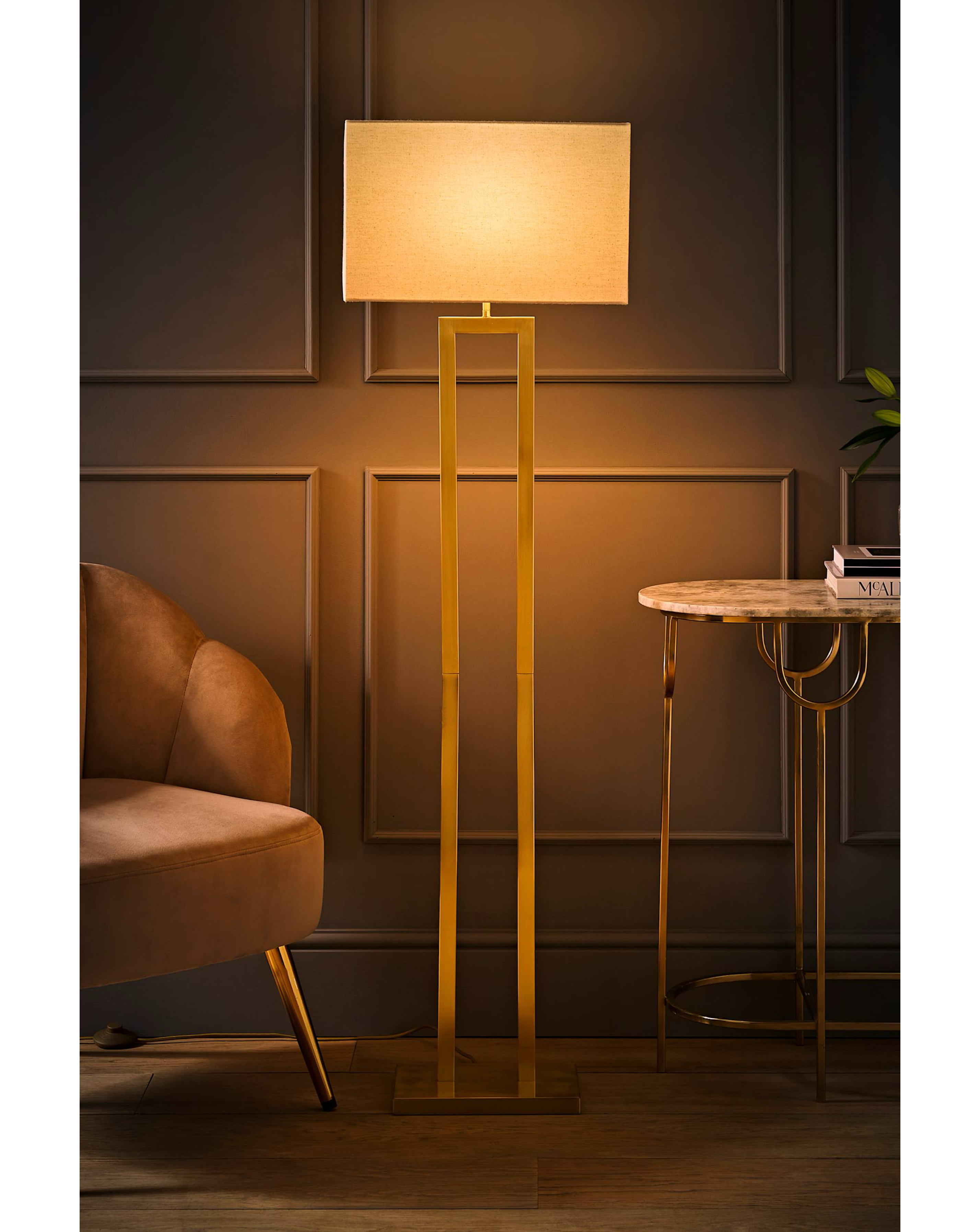 ValueLights Gloria Gold Double Stem Floor Lamp with Rectangular Shade