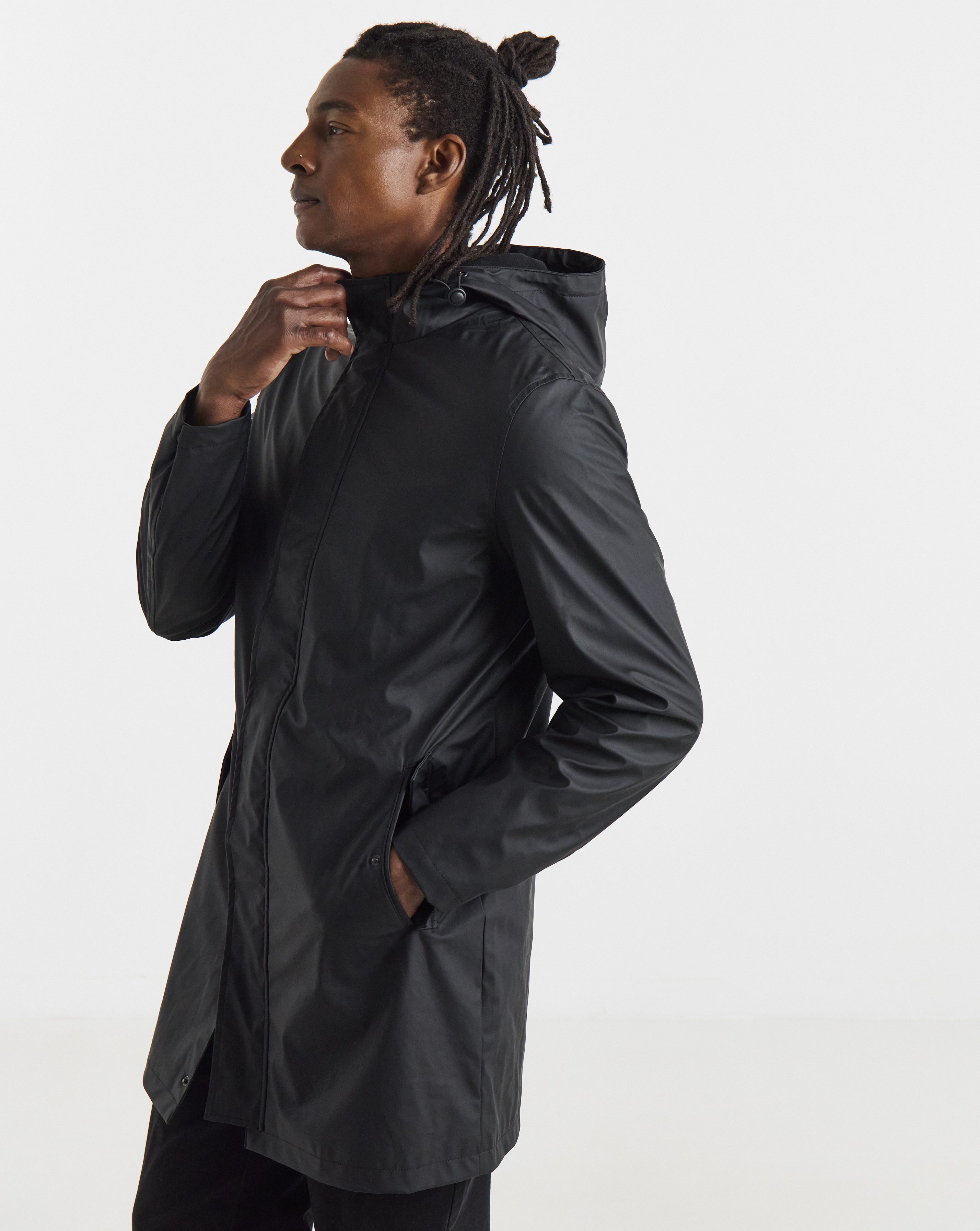 Black Rubberised Hooded Mac