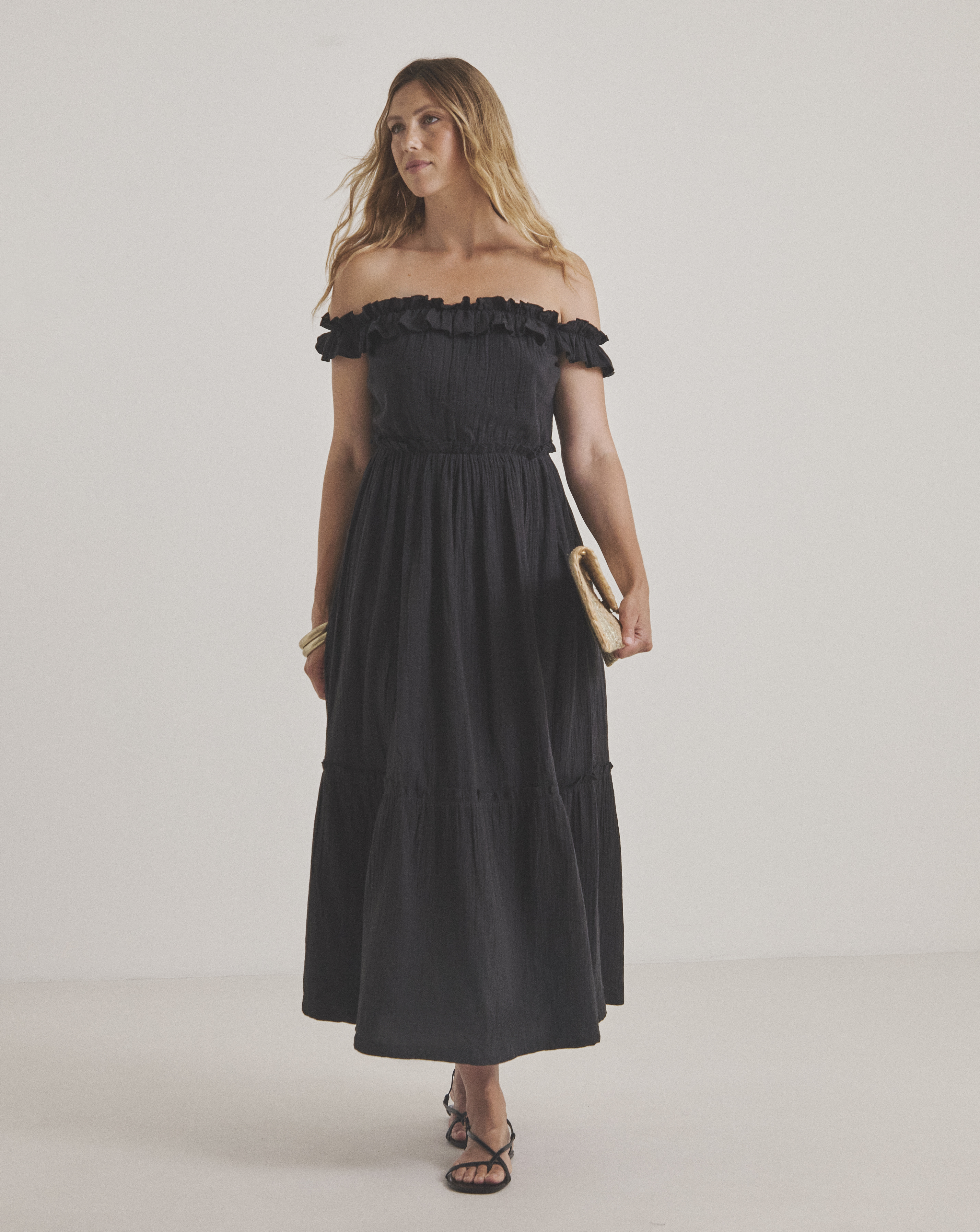 Cheesecloth Maxi Bardot Beach Dress