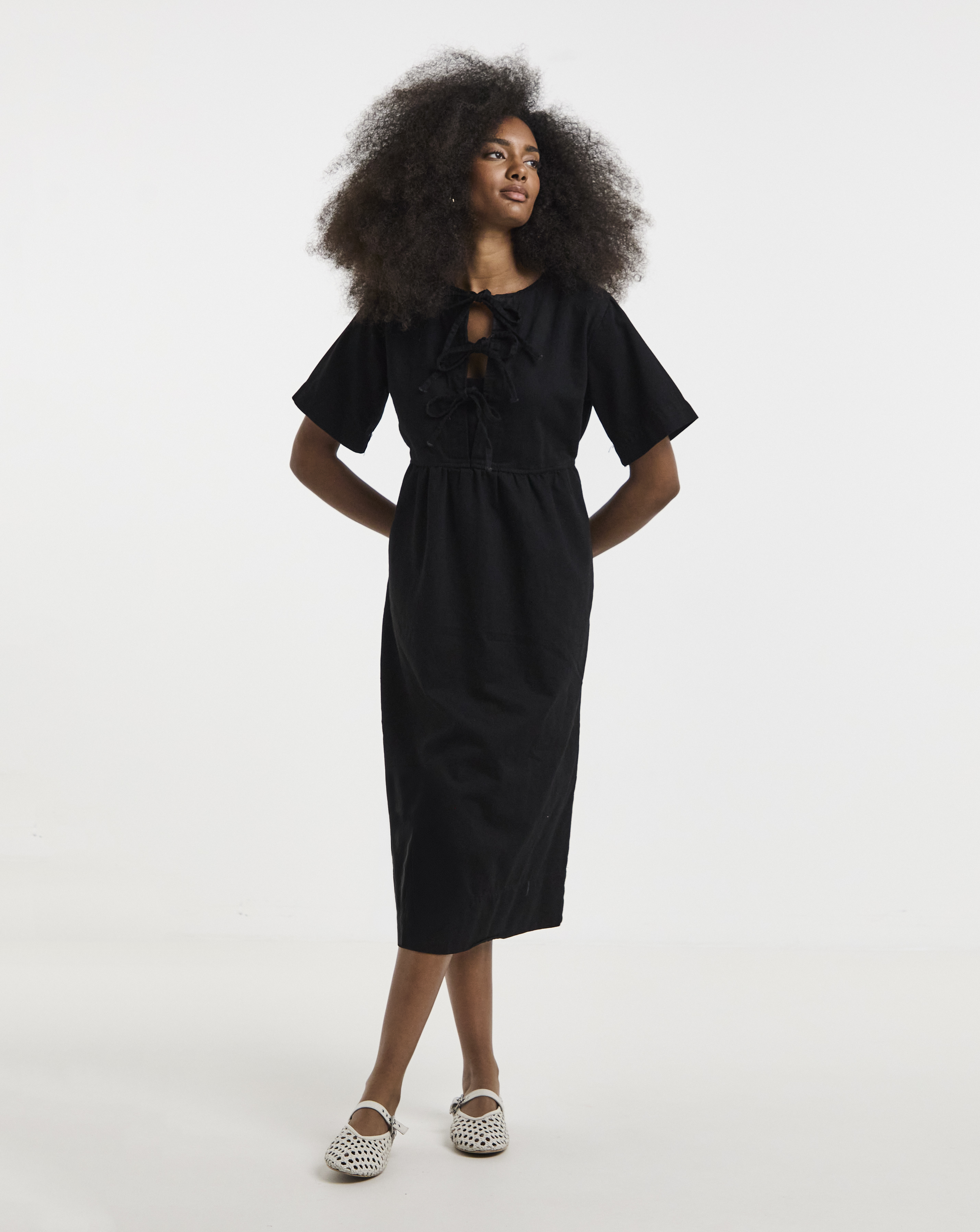 Simply Be - Women's Black Denim Tie Front Midi Dress - Size 10 - Black - 72% Cotton 28% Polyester