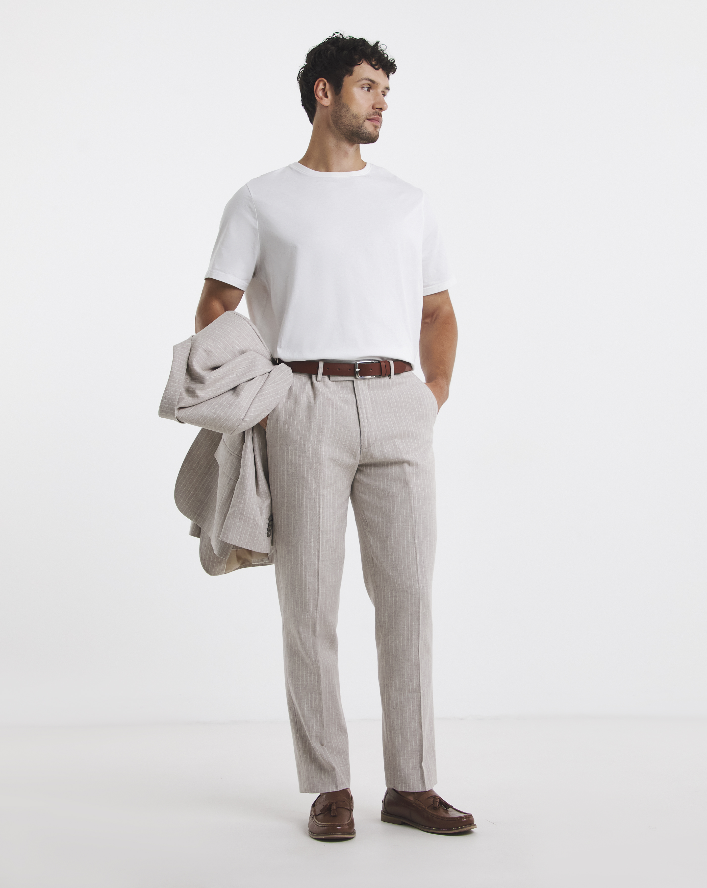 Linen Blend Pinstripe Suit Trouser
