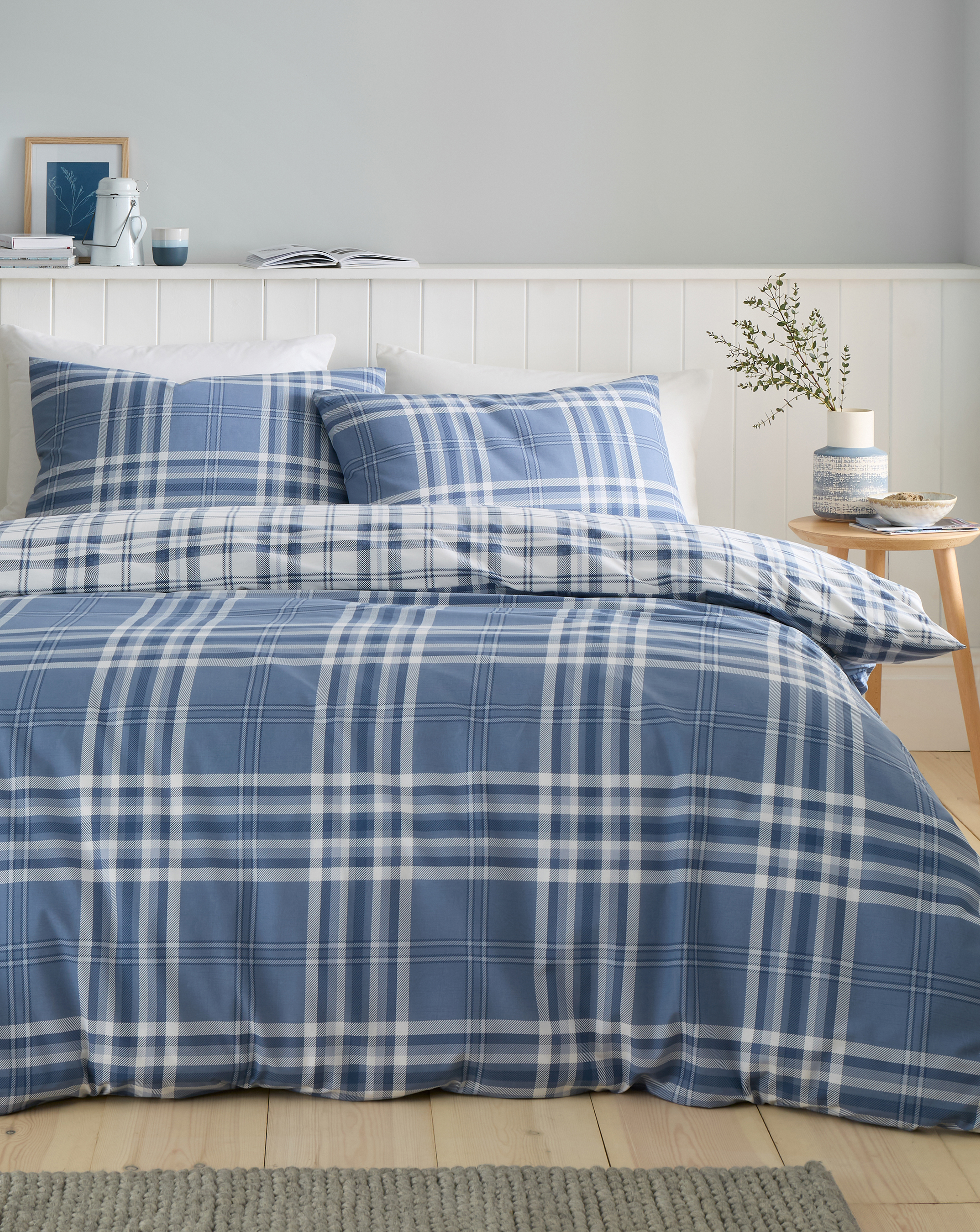 Catherine Lansfield Men's Blue Cl Kelso Check Duvet Cover Set Blu Small