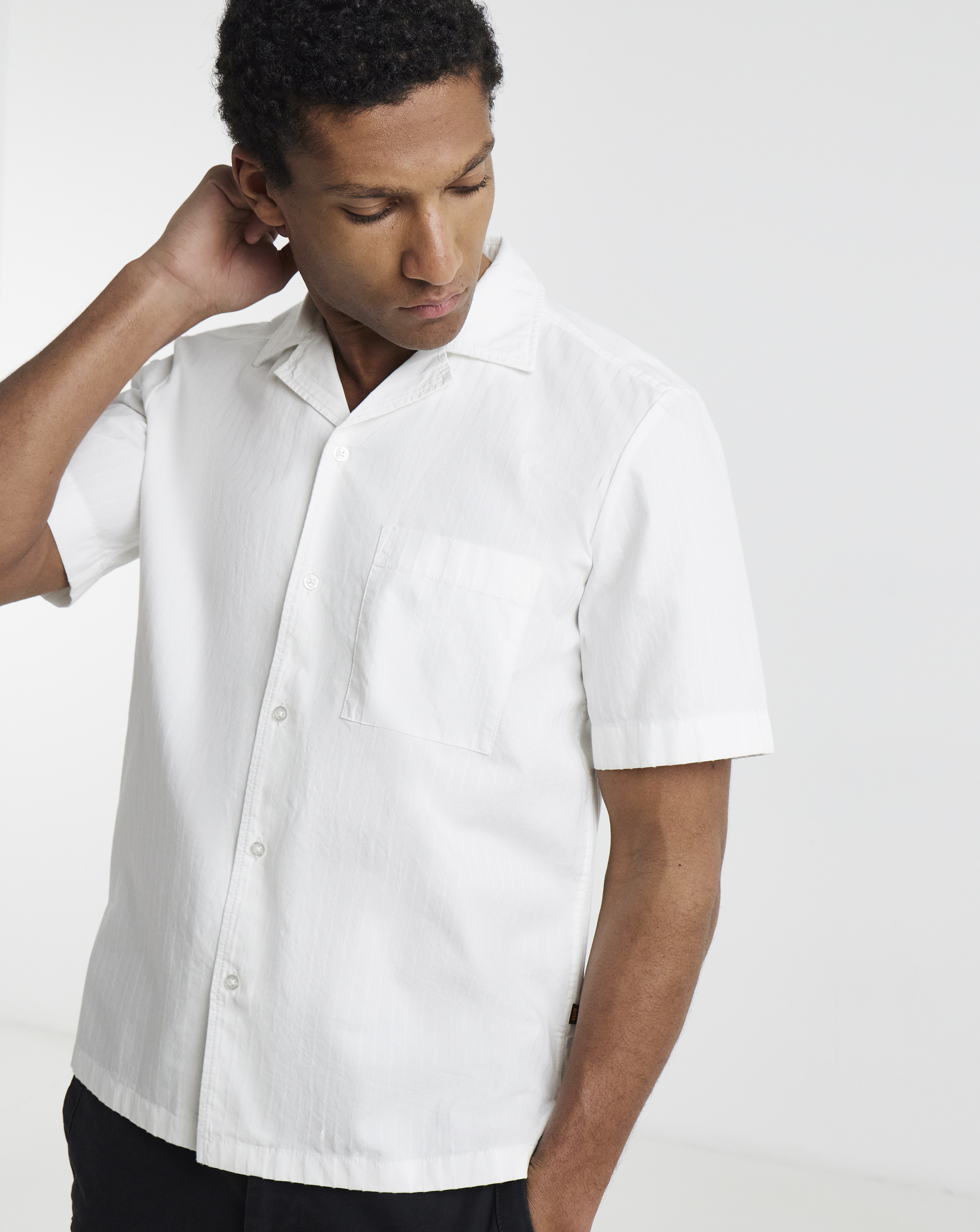 BOSS Textured Resort Shirt - White