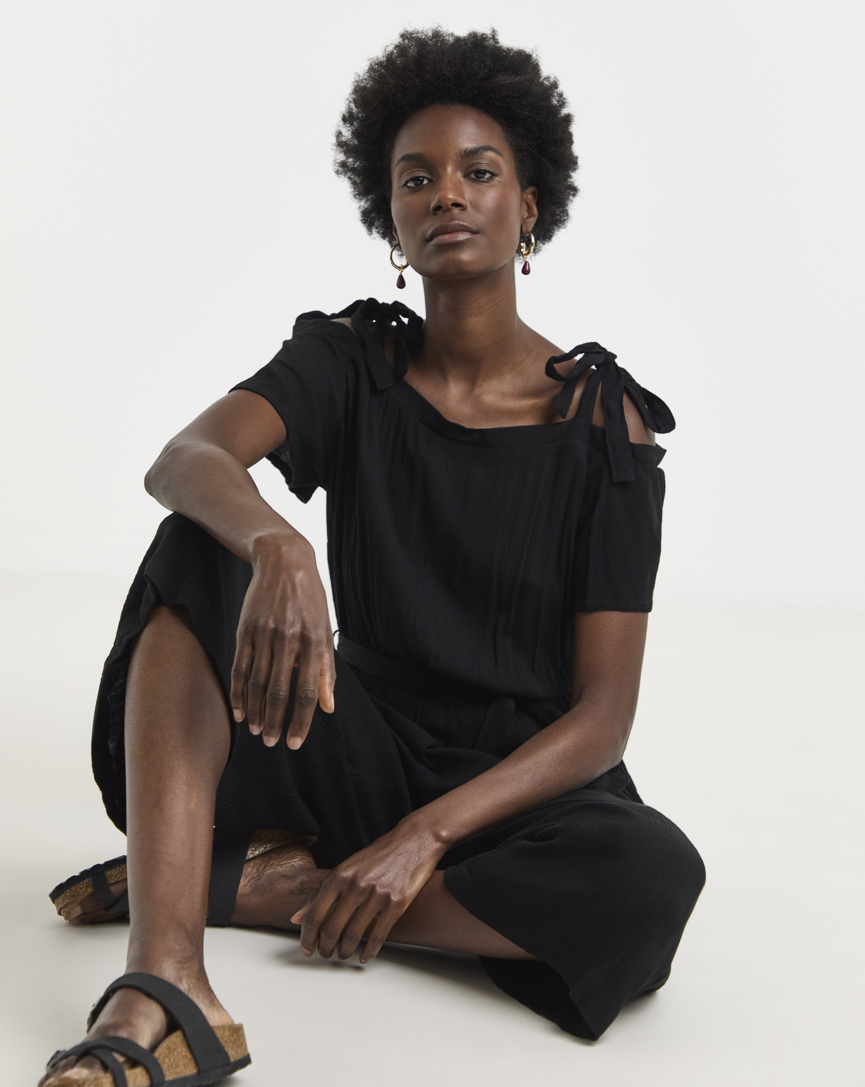 Textured Crinkle Tie Strap Jumpsuit