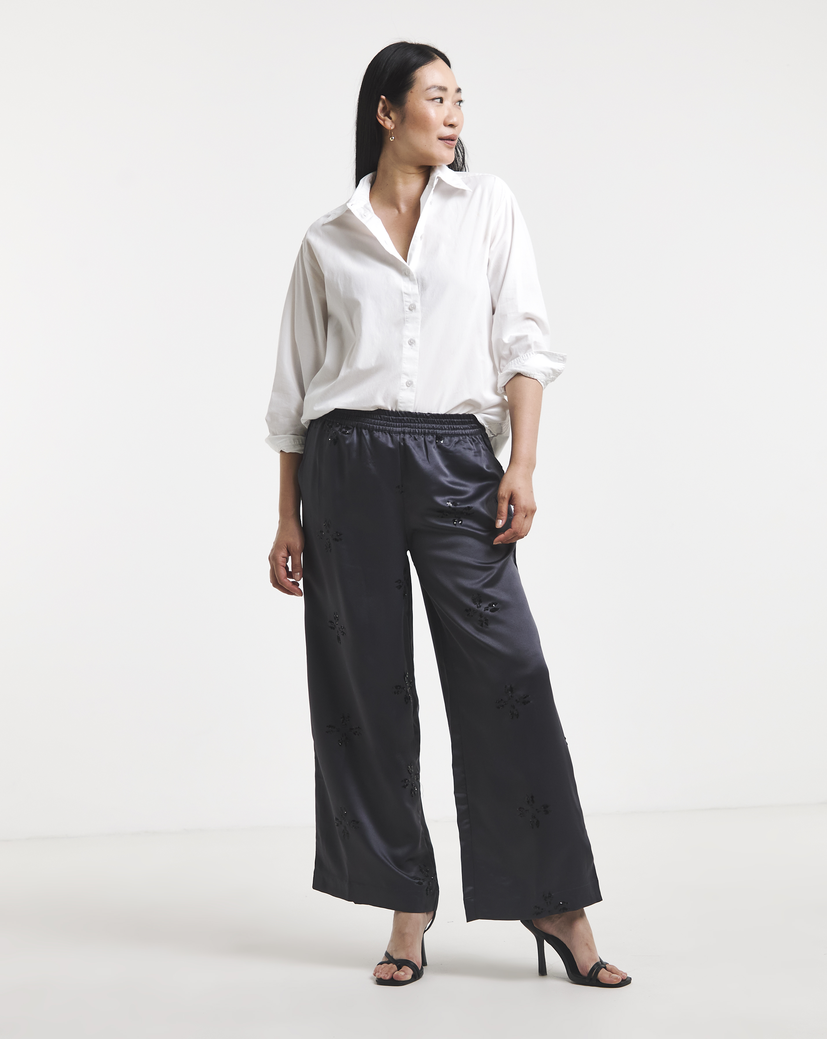 Sequin Embellished Satin Trousers