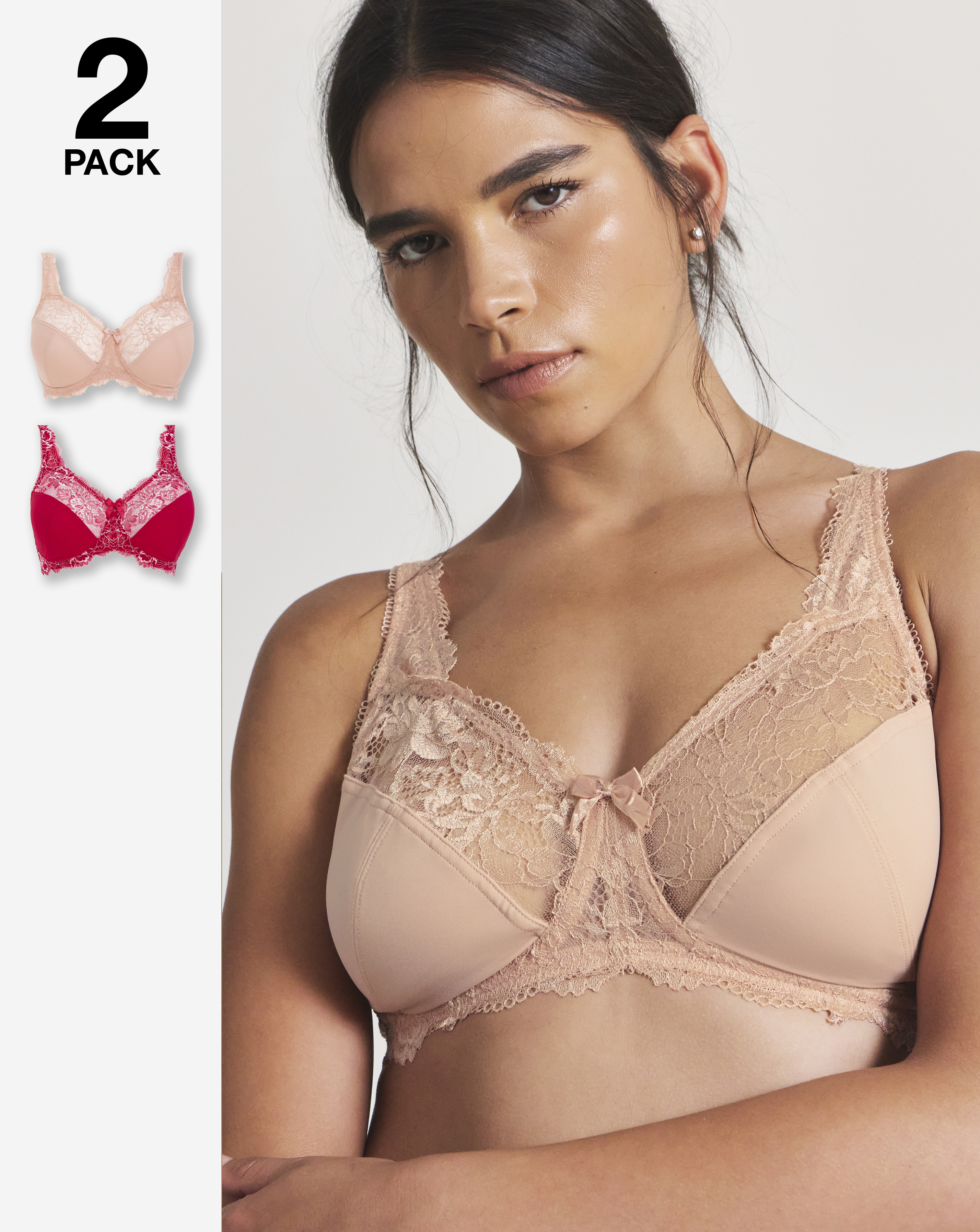2 Pack Ella Lace Non Wired Full Cup Bras