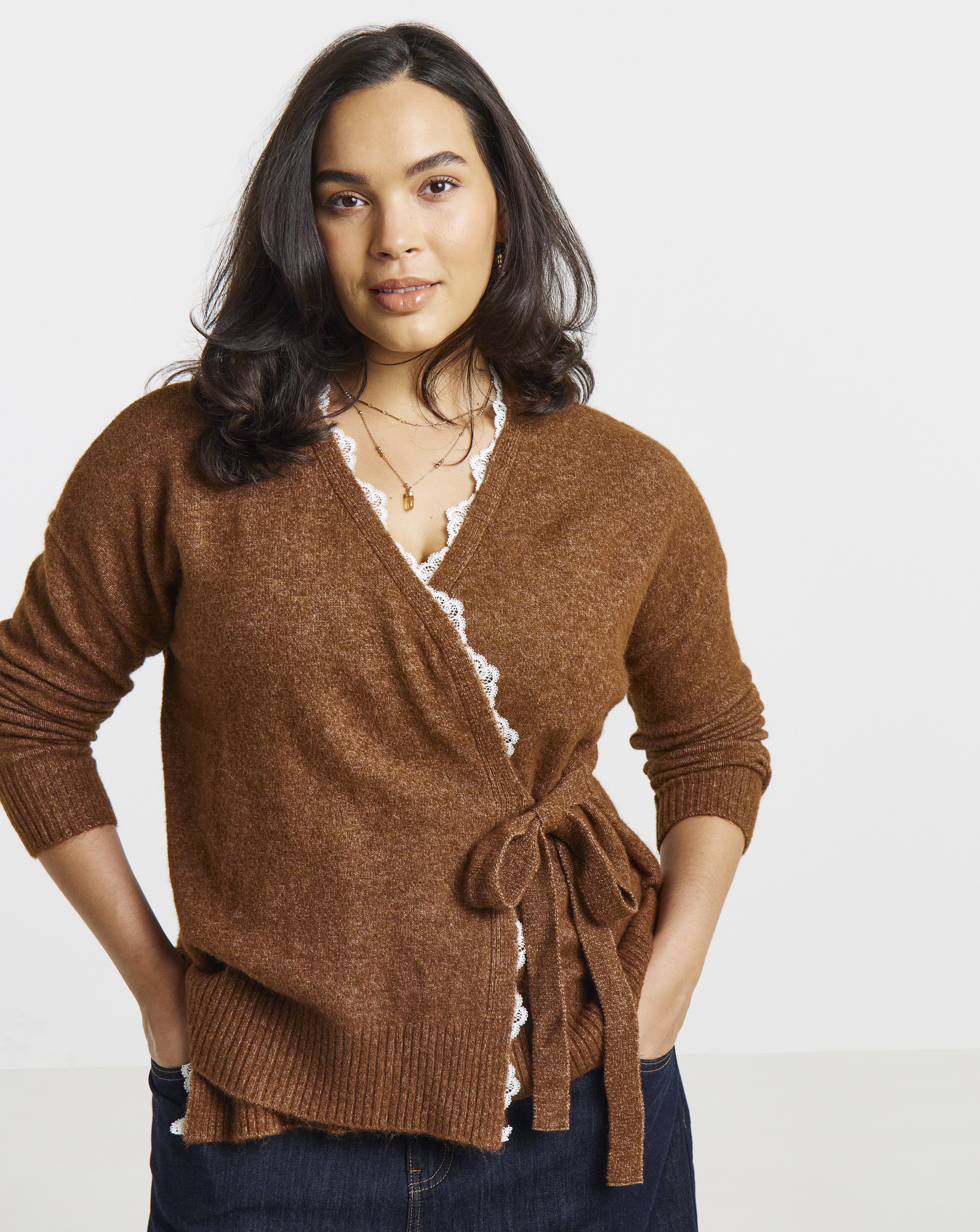 Lace Trim Ballet Wrap Cardigan