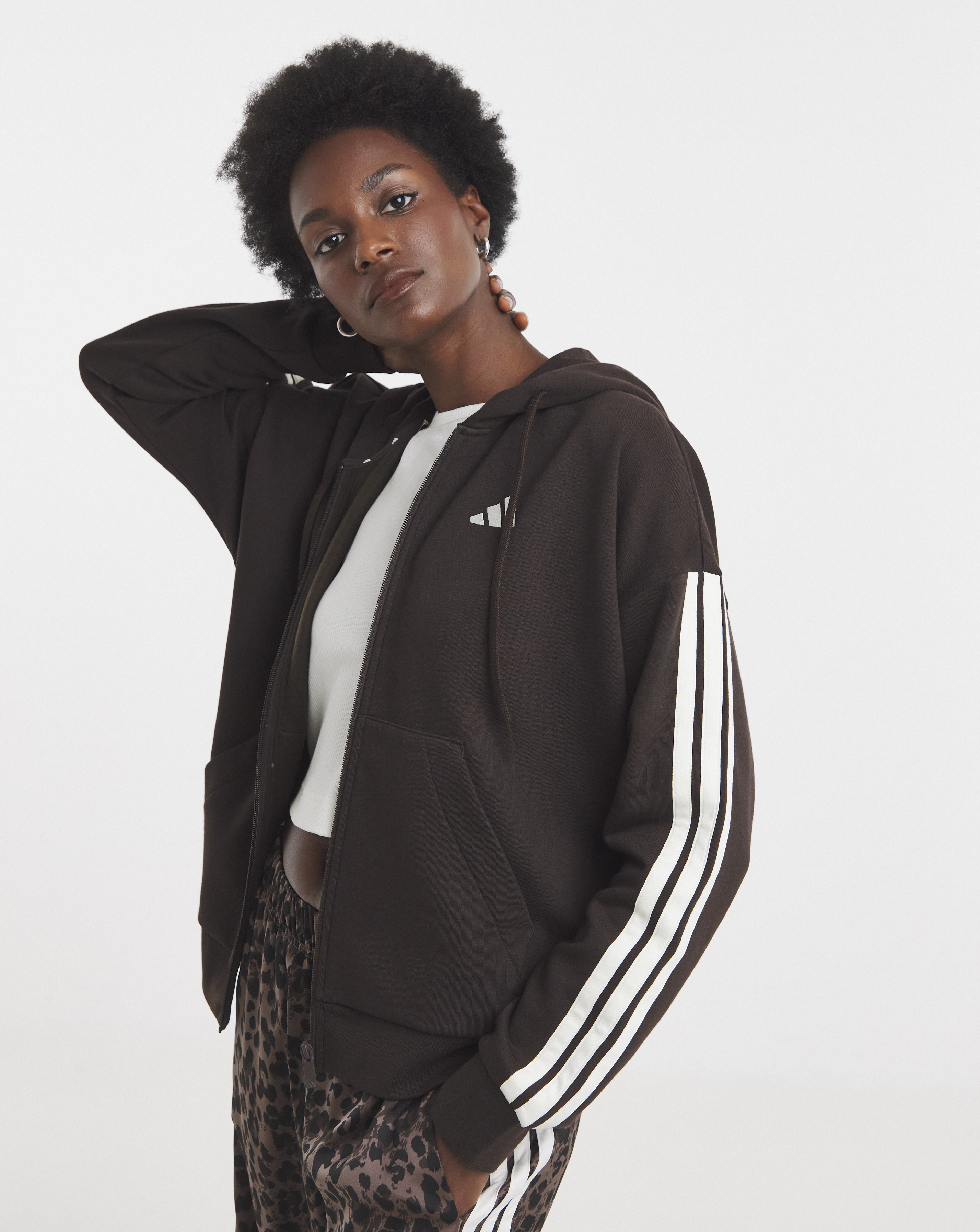adidas 3 Stripe Fleece Full Zip Hoodie