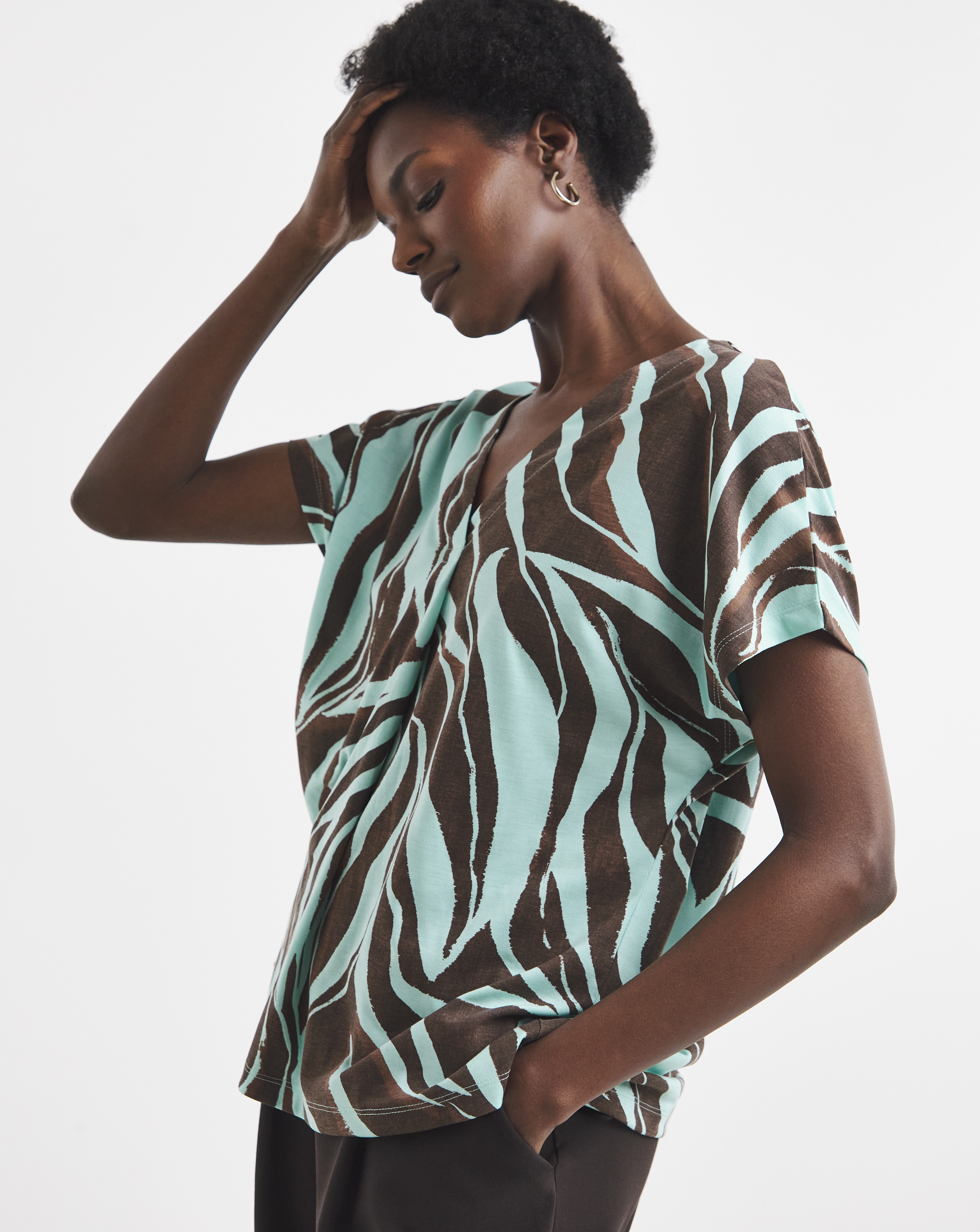 New In - Pleated V Neck Grown on Sleeve Top