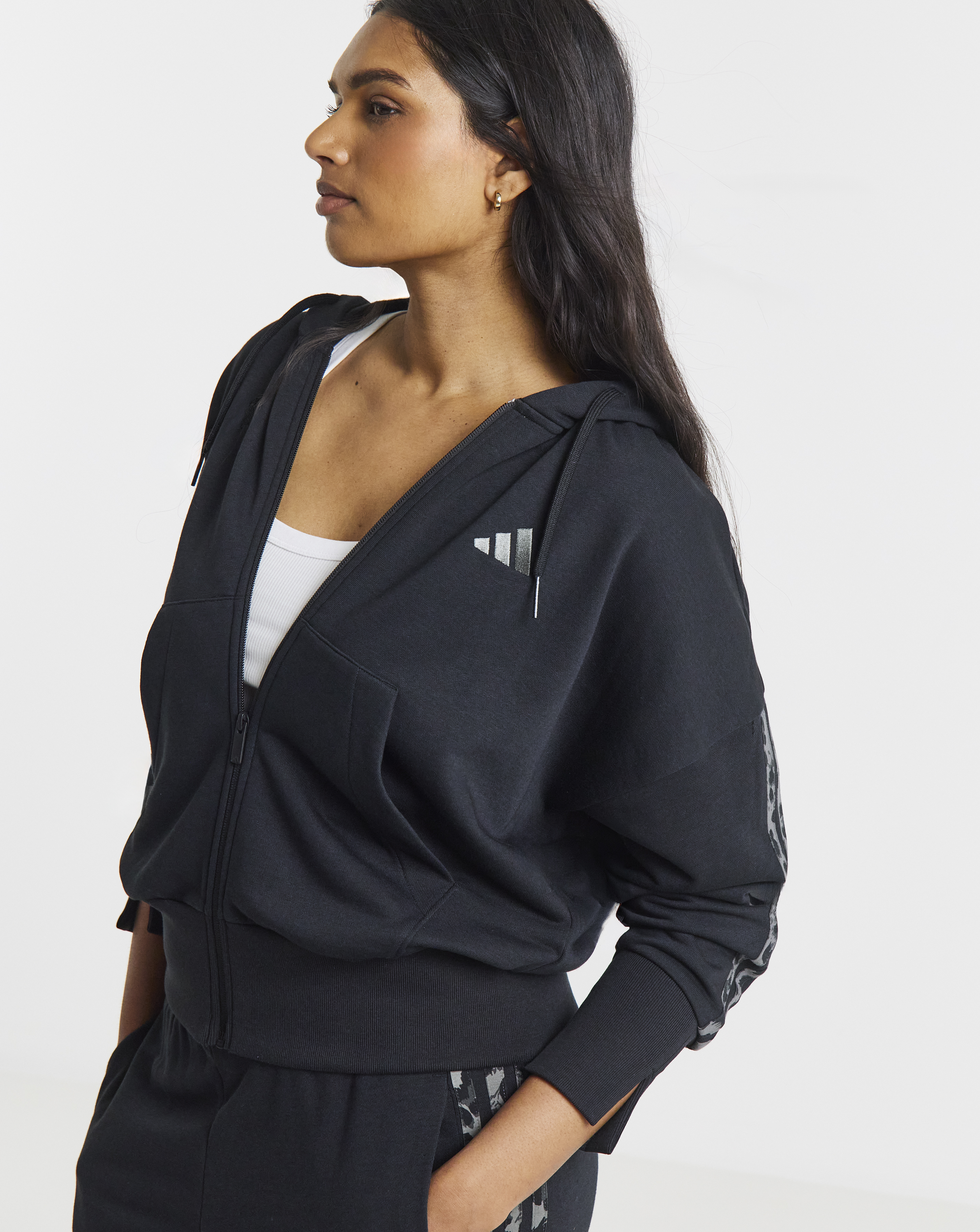 New In - adidas 3 Stripe Leopard Print Zip Hoodie