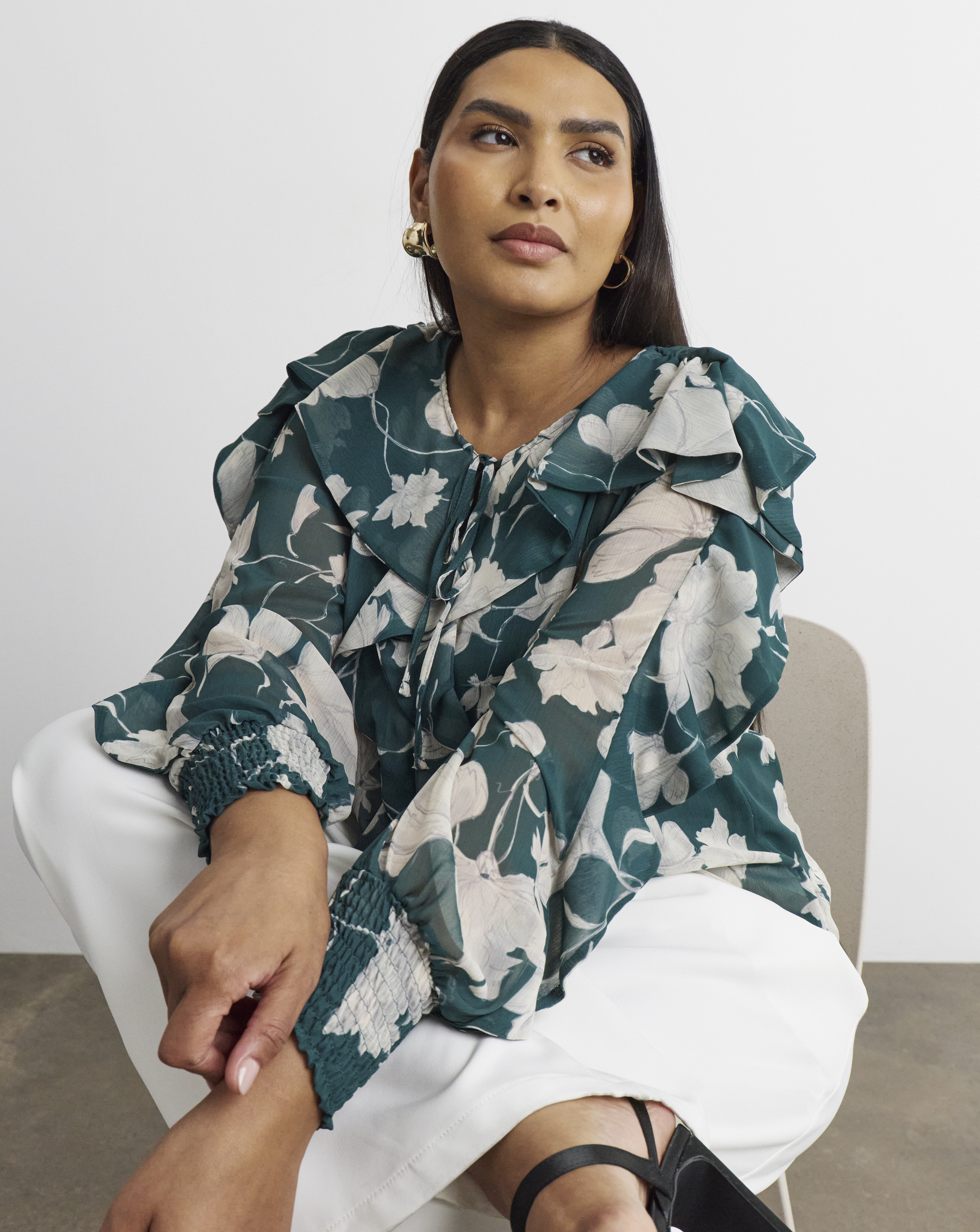 Joanna Hope Crinkle Chiffon Ruffle Blouse