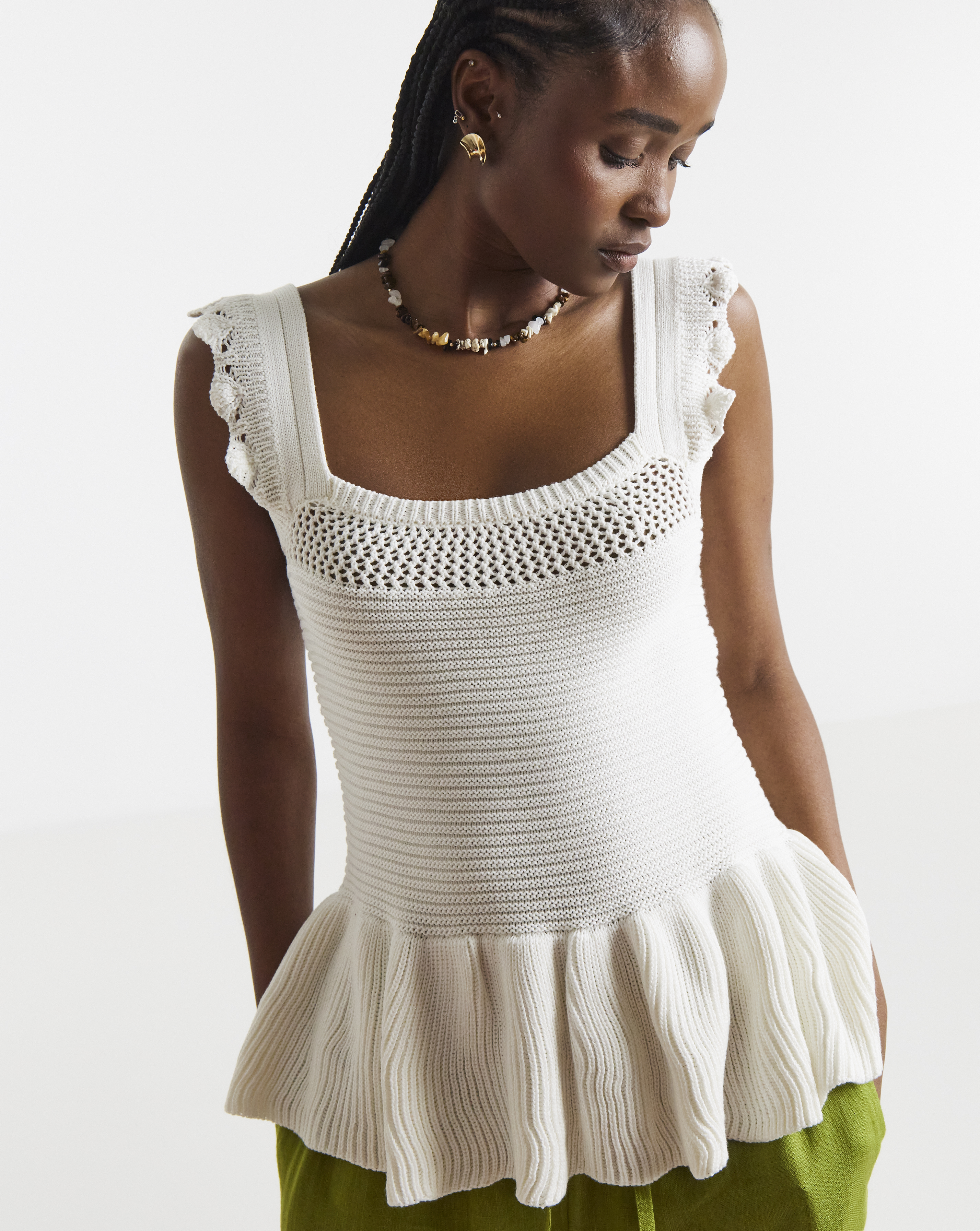 Crochet Square Neck Frill Top